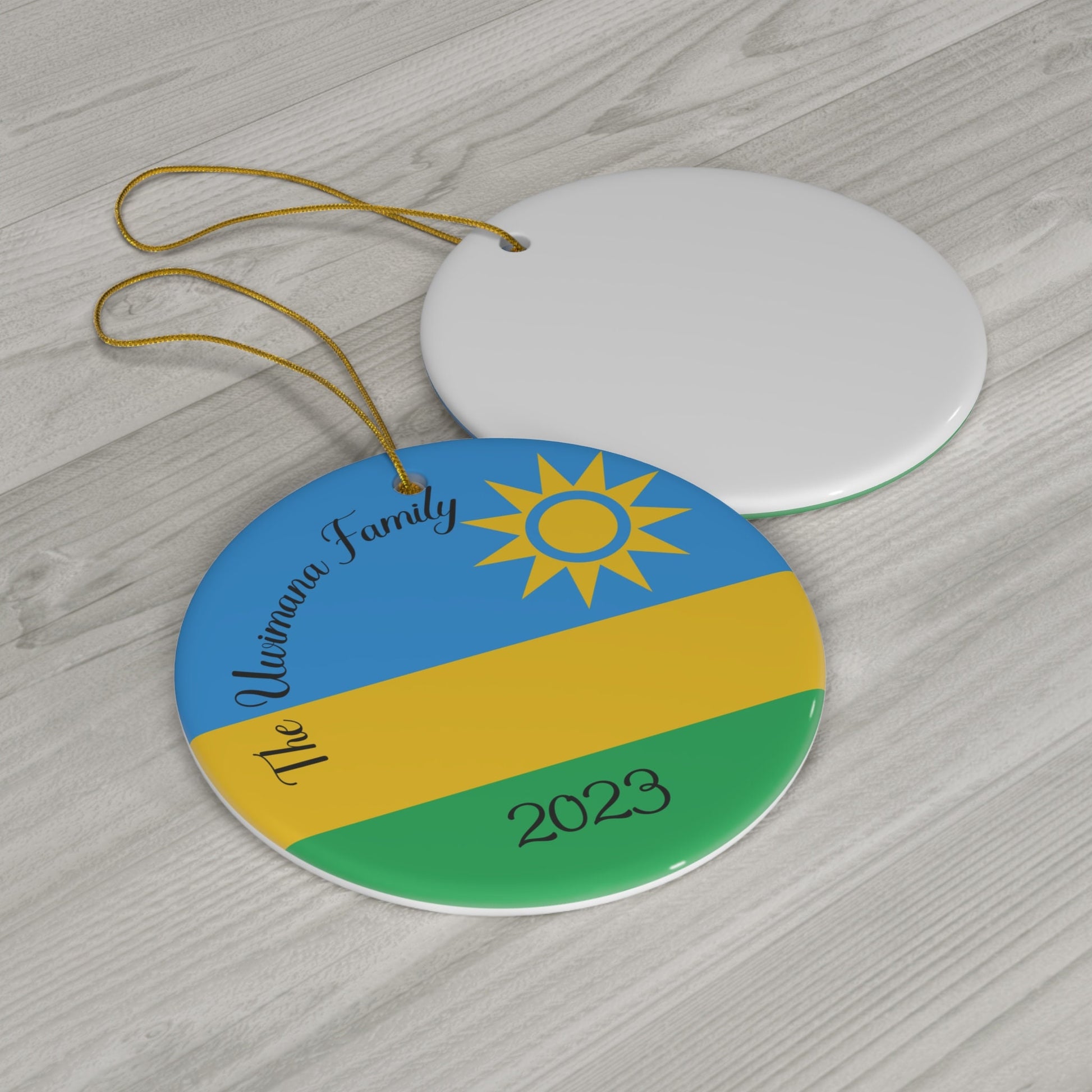 Personalized Rwanda Christmas Ornament Rwandan Flag Kigali Africa Blue Green Yellow World Travel Gift  Round Ceramic African Christmas Decor