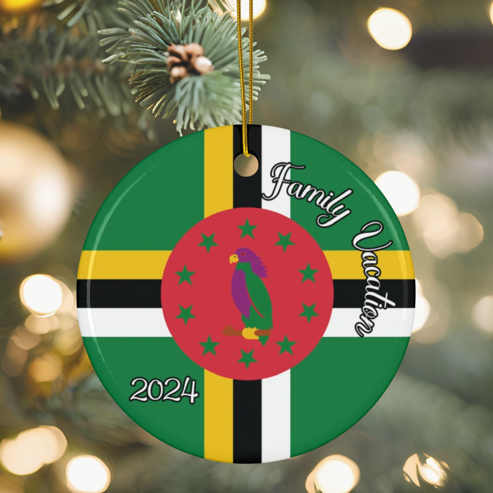 Personalized Dominica Ceramic Ornament, Holiday Decorations, Dominican Flag Print, World Travel, Vacation Souvenir, Caribbean Island