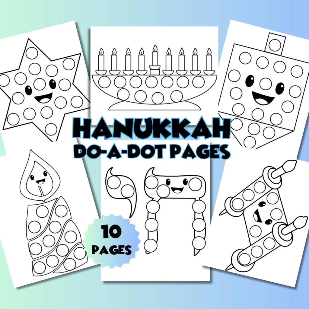 Chanukkah Do A Dot 10 Pages, Hanukkah Dot Marker Printable, Hanukkah Dot Art, Jewish Holiday Dab a Dot Coloring Pages for Toddler & Preschool