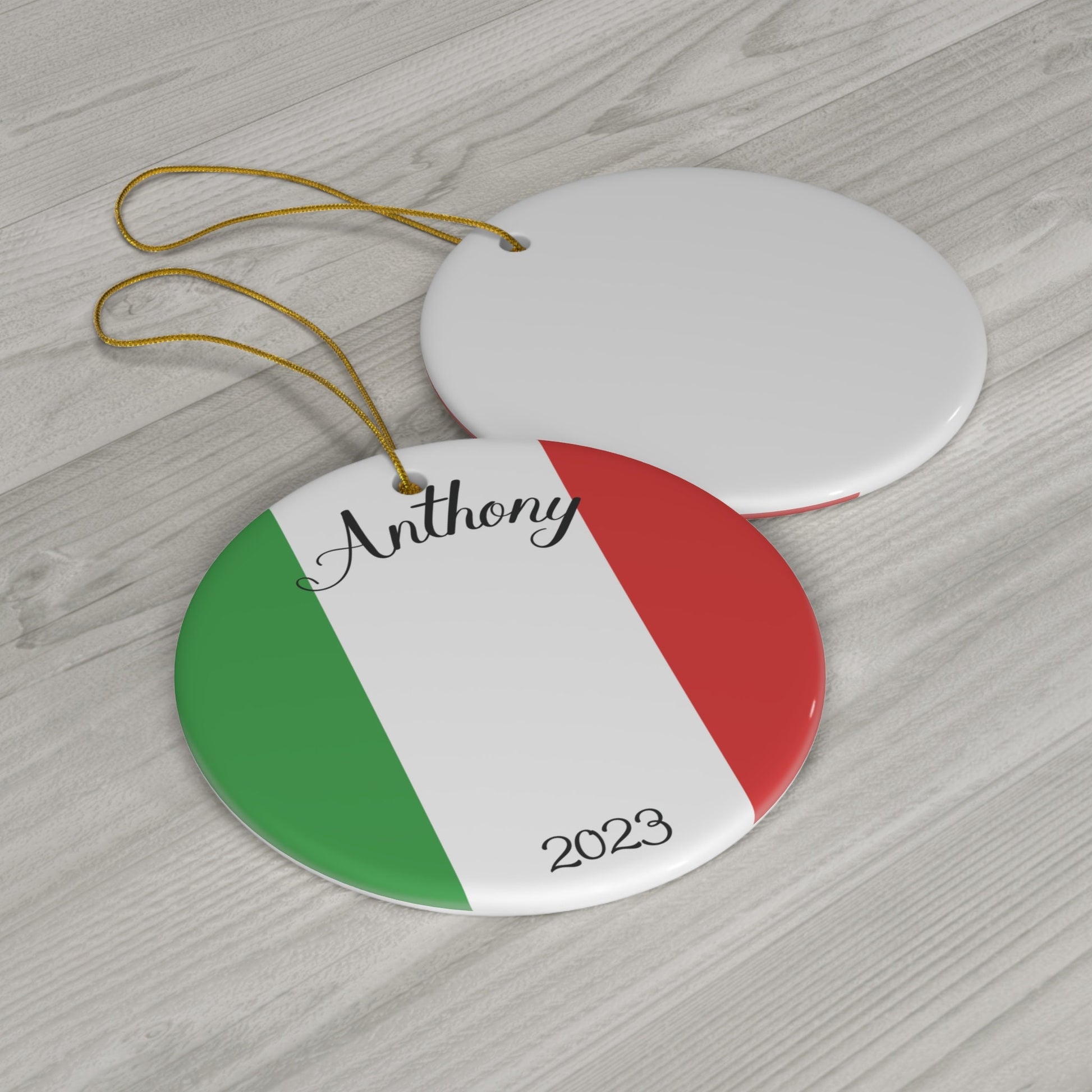 Personalized Italy Ceramic Christmas Ornament Italian Flag Inspired Round Porcelain Gift Holiday Decoration Italia World Travel Decor Gift