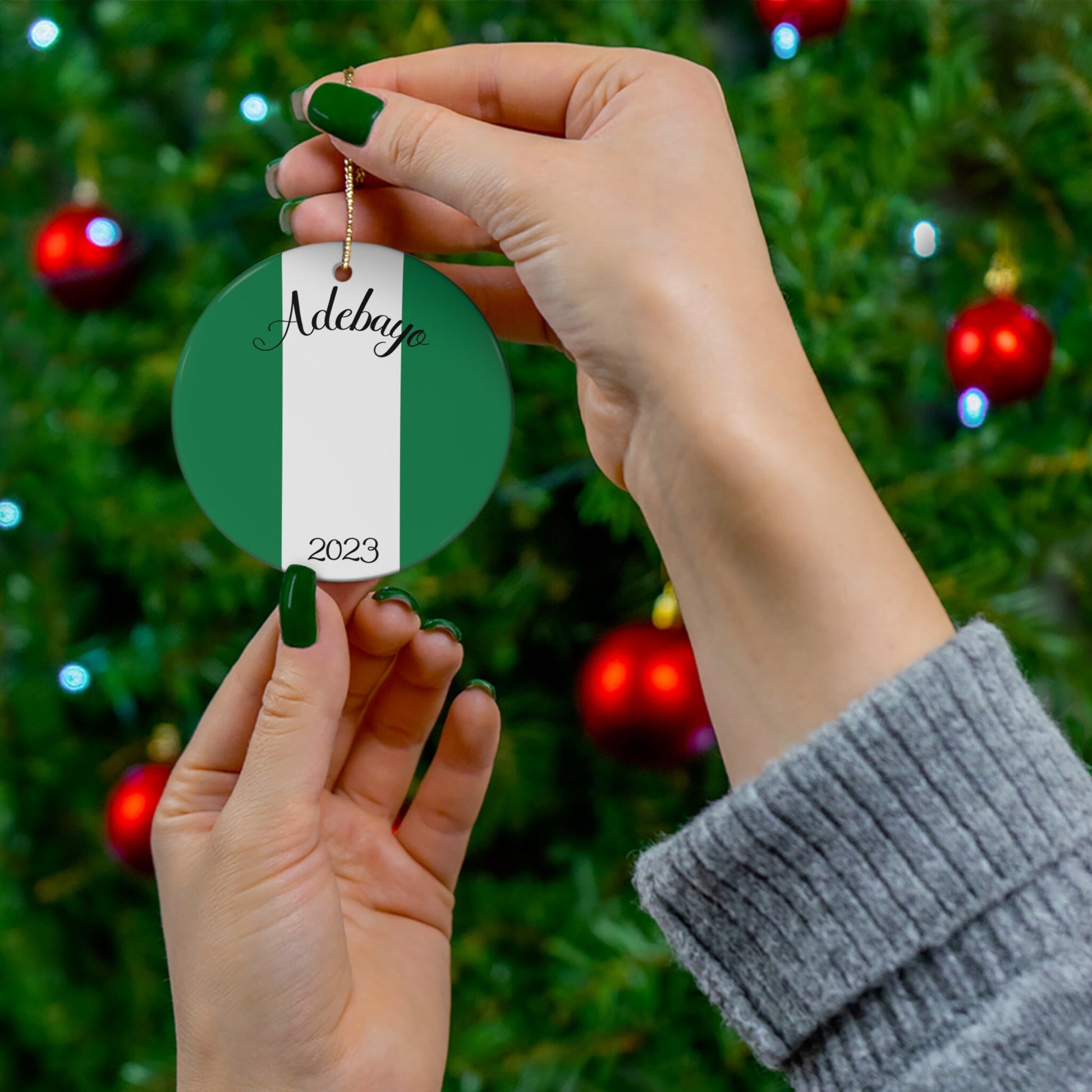 Personalized Nigeria Ceramic Christmas Ornament Nigerian Flag Inspired Porcelain Gift Holiday Decoration Africa World Heritage Travel Lover