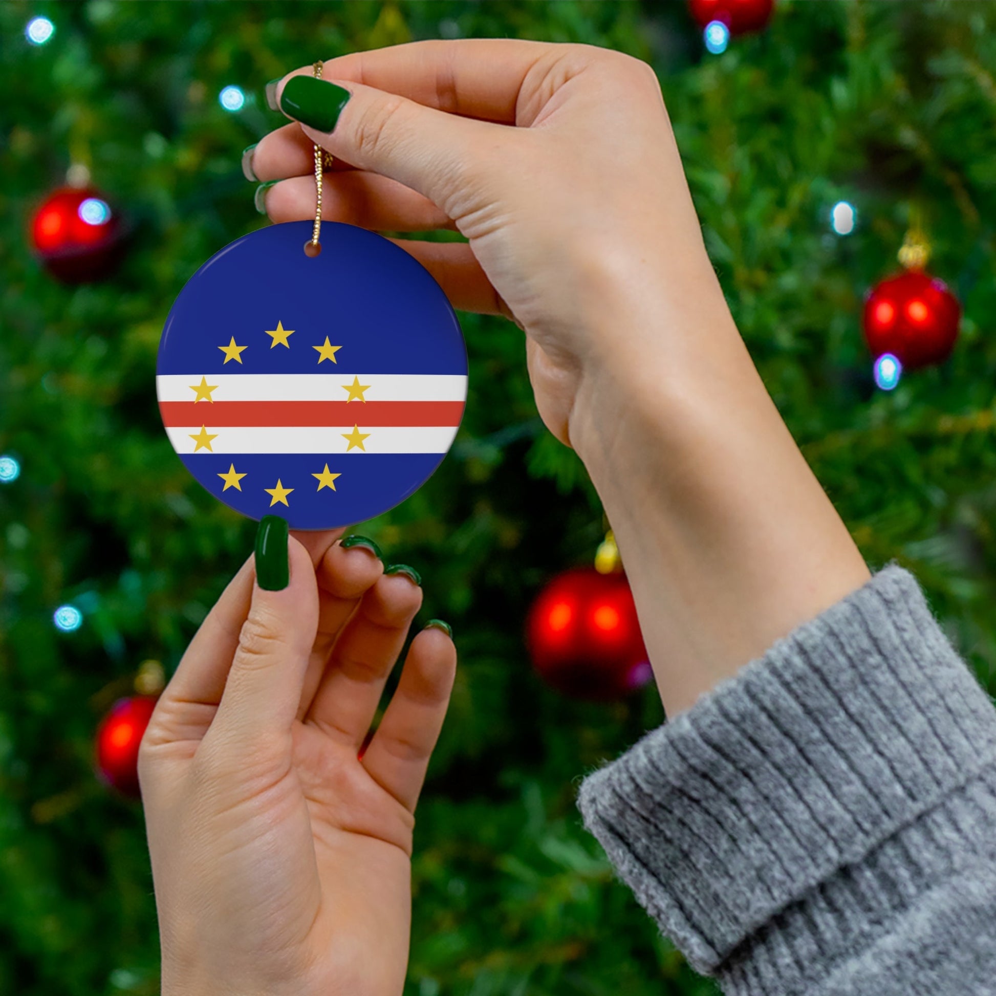 Personalized Cape Verde Ceramic Christmas Ornament Cabo Verdean Flag Gift Holiday Decoration Africa World Heritage Travel Theme São Vicente