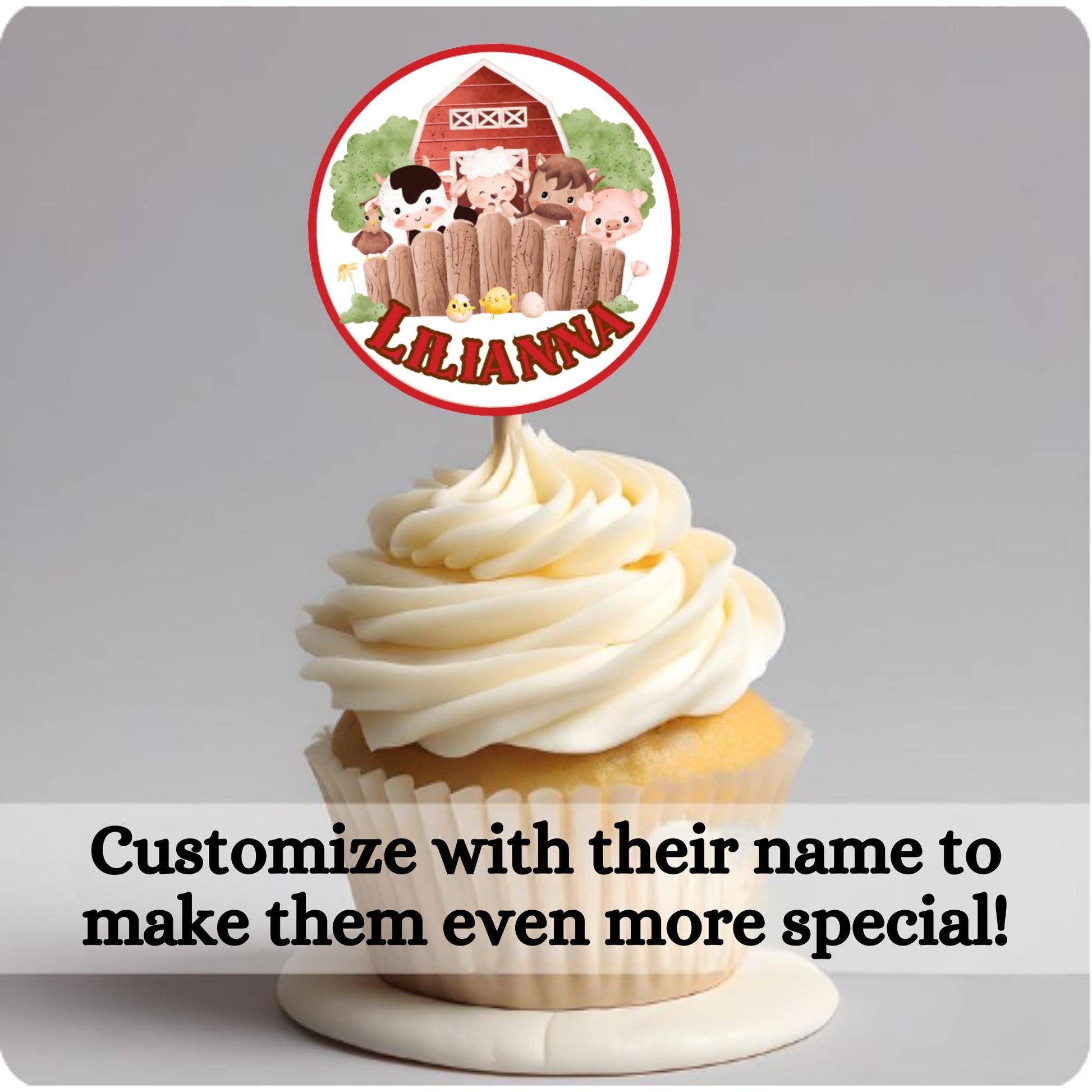 Personalized Farm Animal Cupcake Toppers, Custom Barn Animal Cupcake Toppers, Barnyard Party Decoration