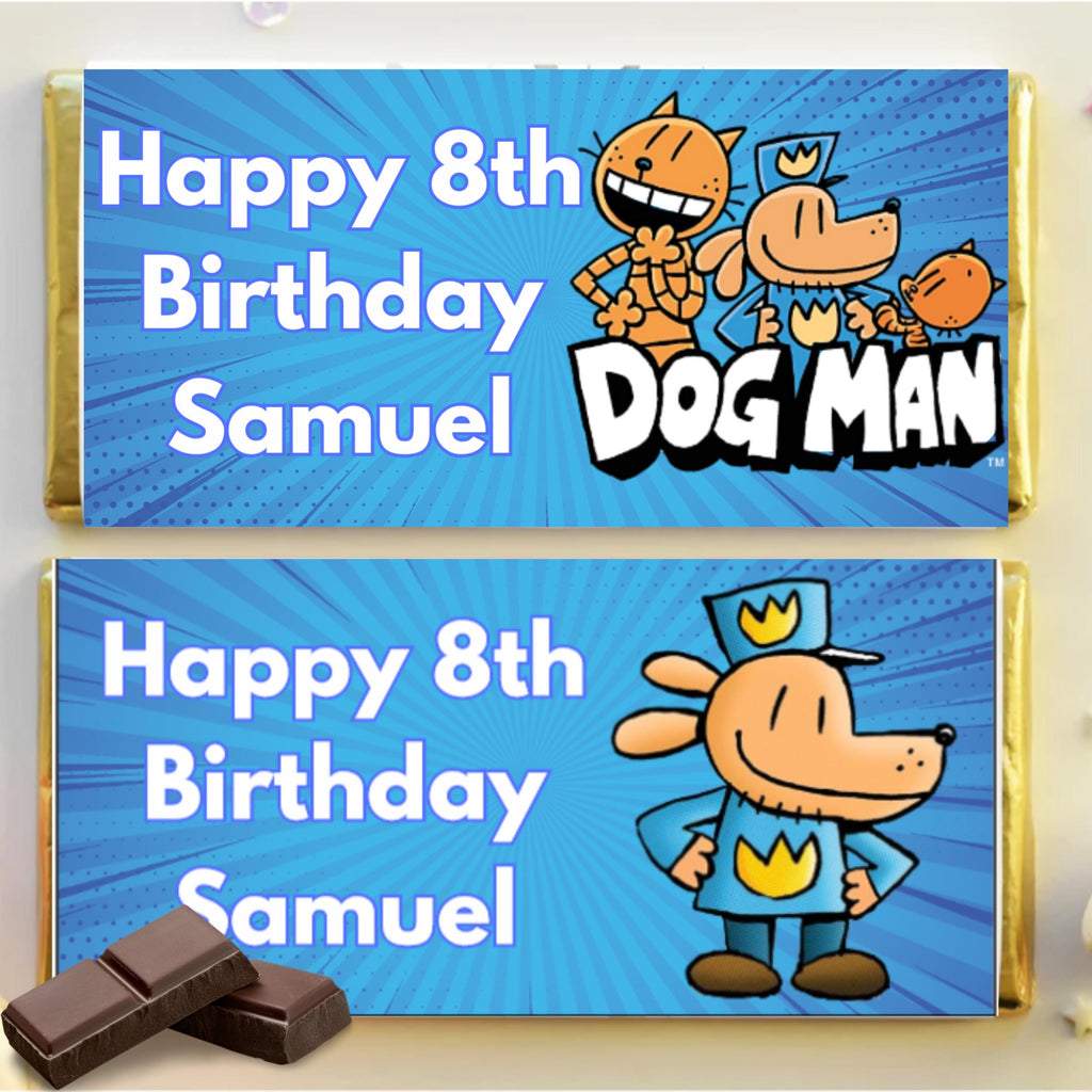 Personalized Dog Man Chocolate Bar Wrapper Labels, Custom Dog Man Chocolate Bar Wrapper, Dog Man Party Favor, Dog Man Party Decor
