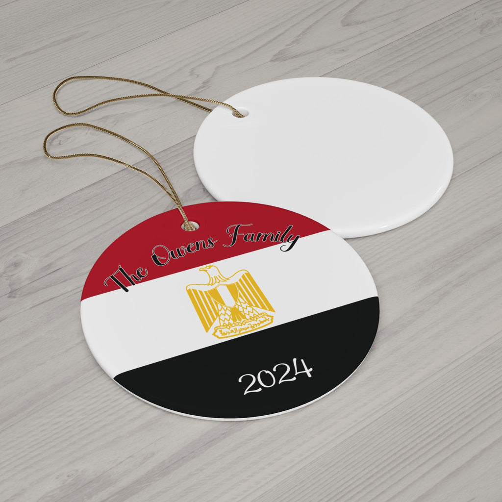 Personalized Egypt Ornament, Round Egyptian Flag Ornament, Egyptian Pride, Egypt Travel Souvenir,