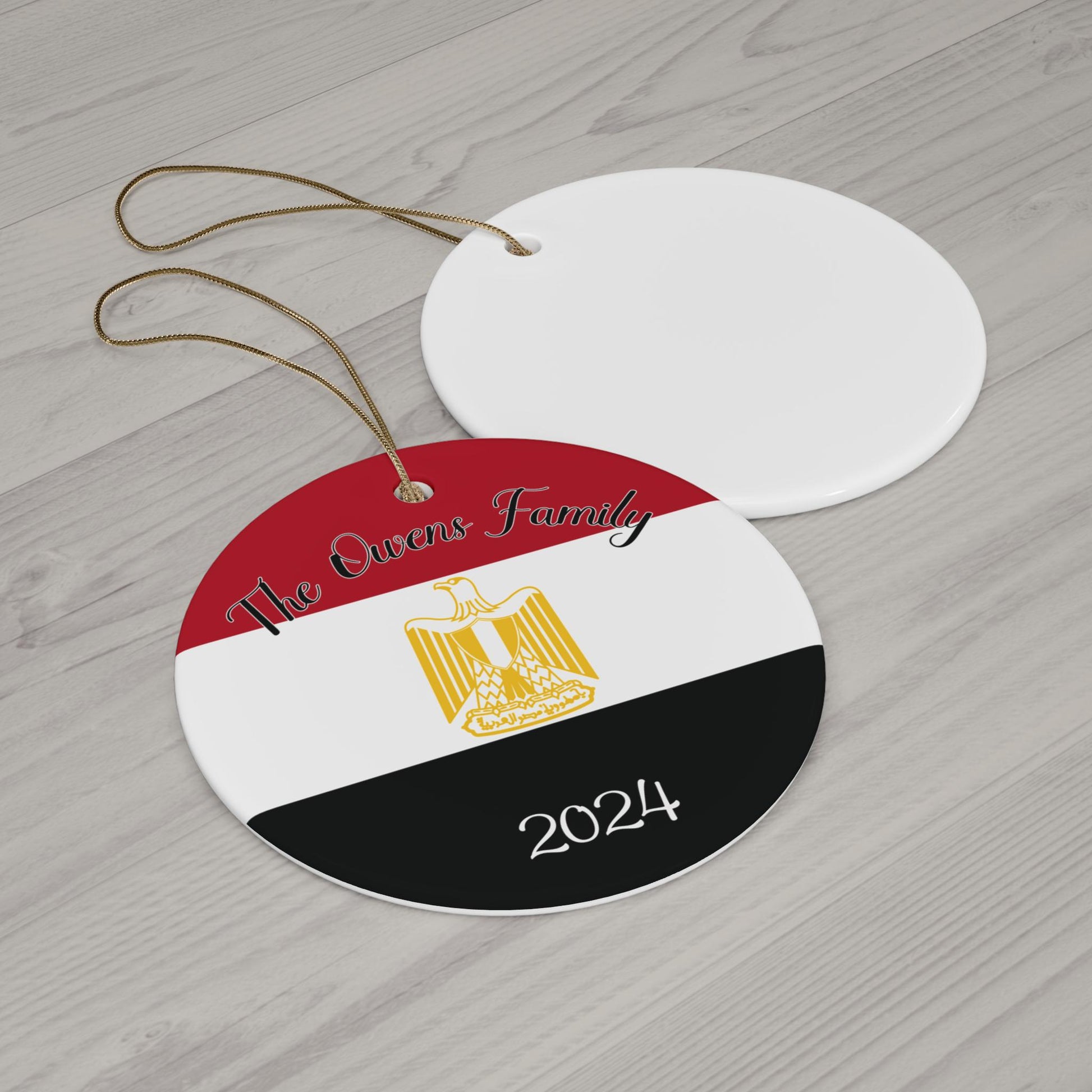 Personalized Egypt Ornament, Round Egyptian Flag Ornament, Egyptian Pride, Egypt Travel Souvenir,