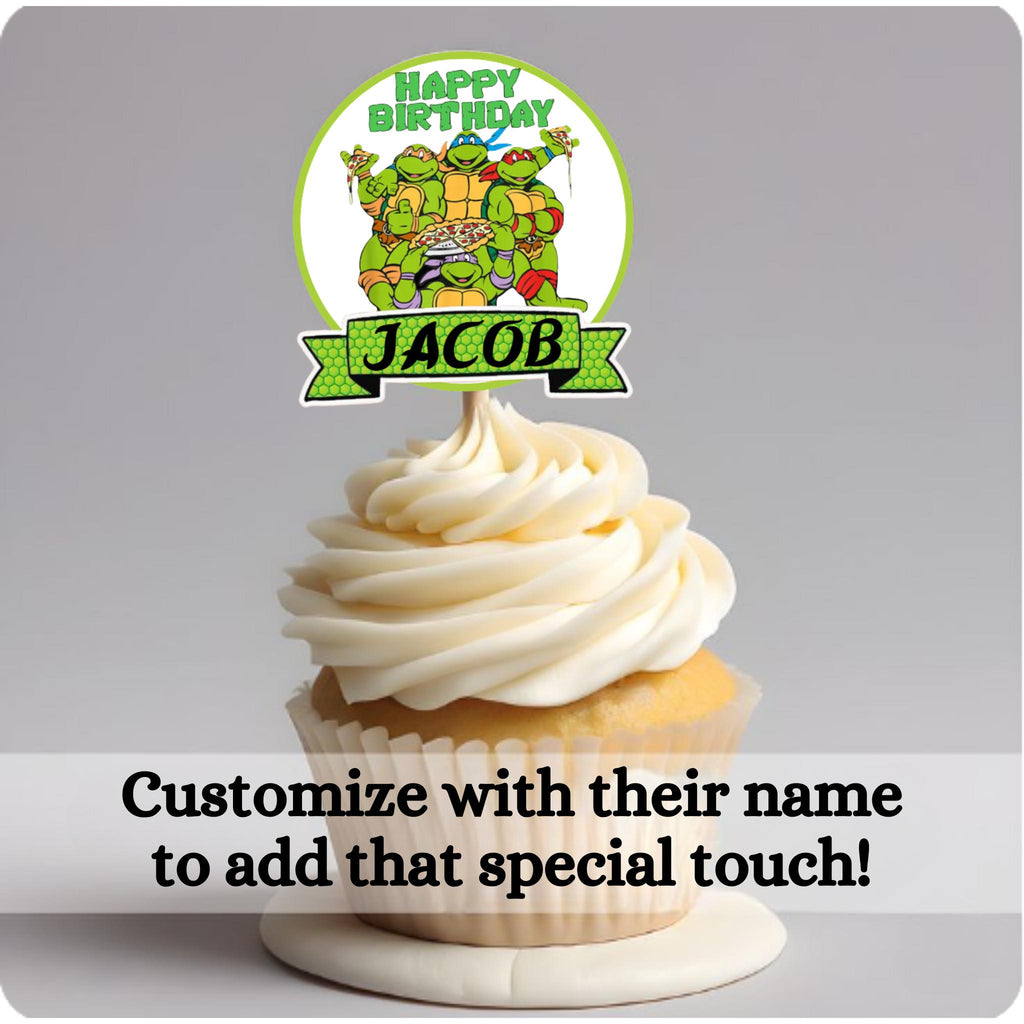 Personalized Teenage Mutant Ninja Turtle Birthday Cupcake Toppers, Custom Ninja Turtle Party Decorations