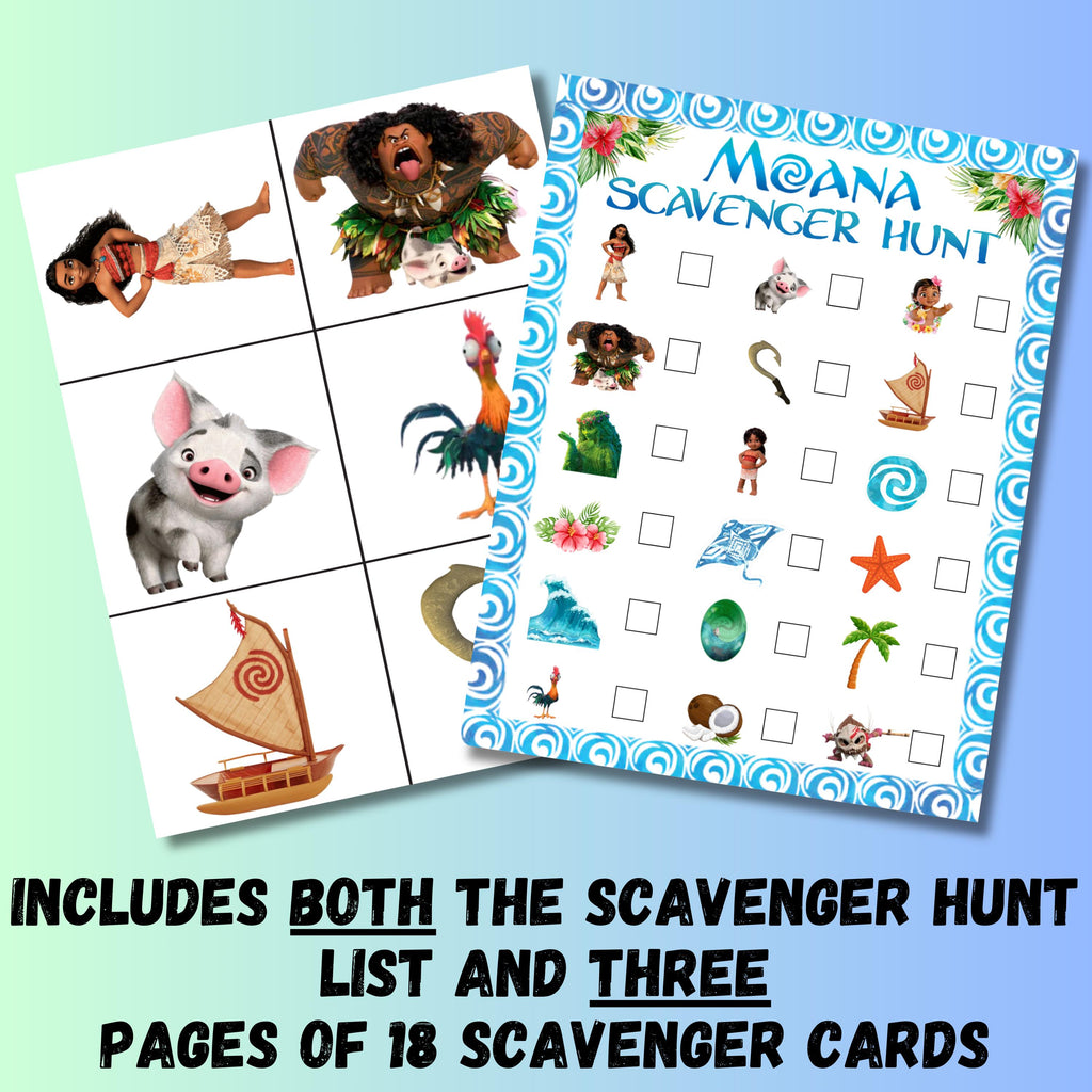 Moana Scavenger Hunt, Moana 2 Themed Birthday Party Game, Hawaiian Party Game, Moana Treasure Hunt, Printable Moana Activity,Moana Party Favor