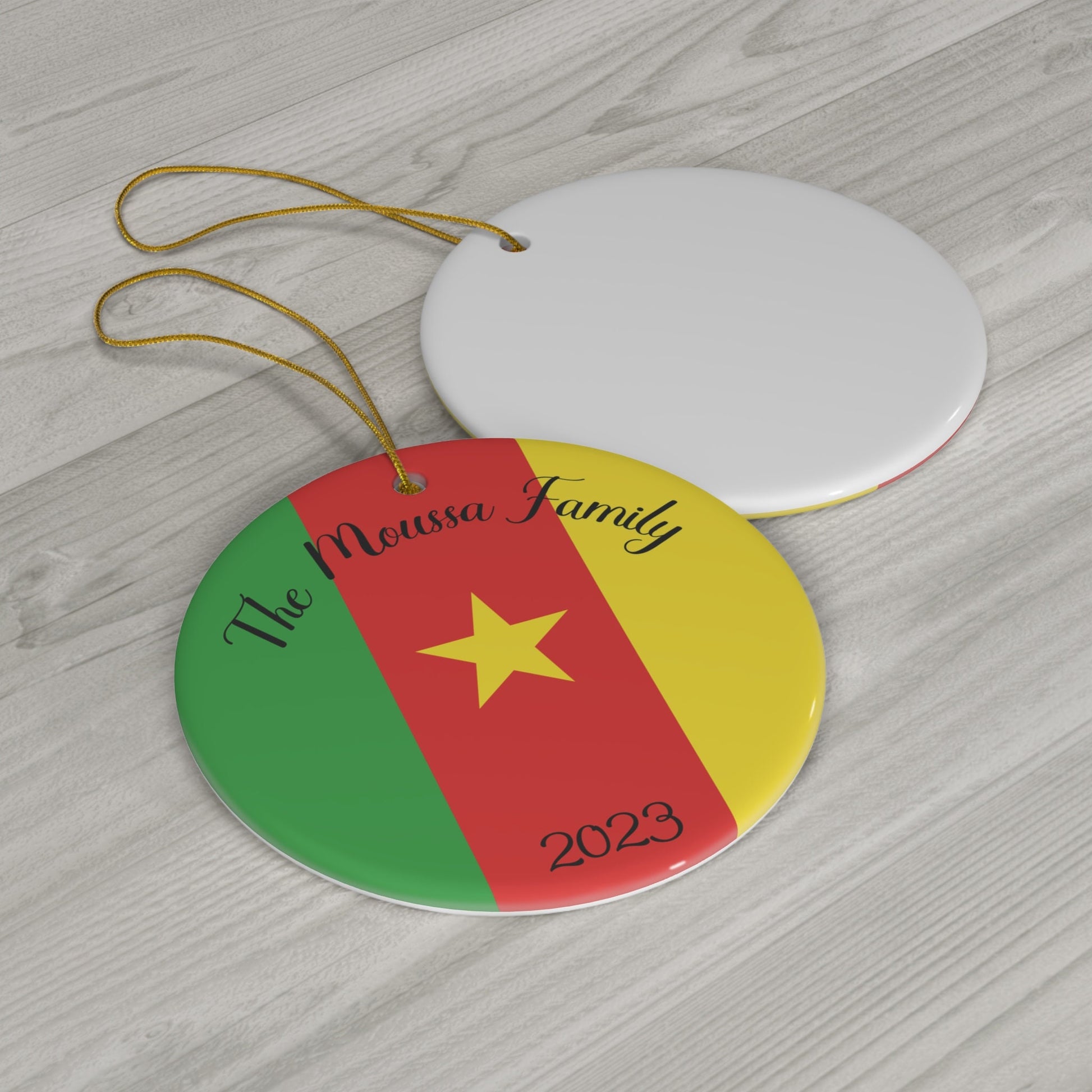 Personalized Cameroon Ceramic Christmas Ornament Cameroonian Flag Porcelain Gift Holiday Decoration Africa World Heritage Travel Souvenir
