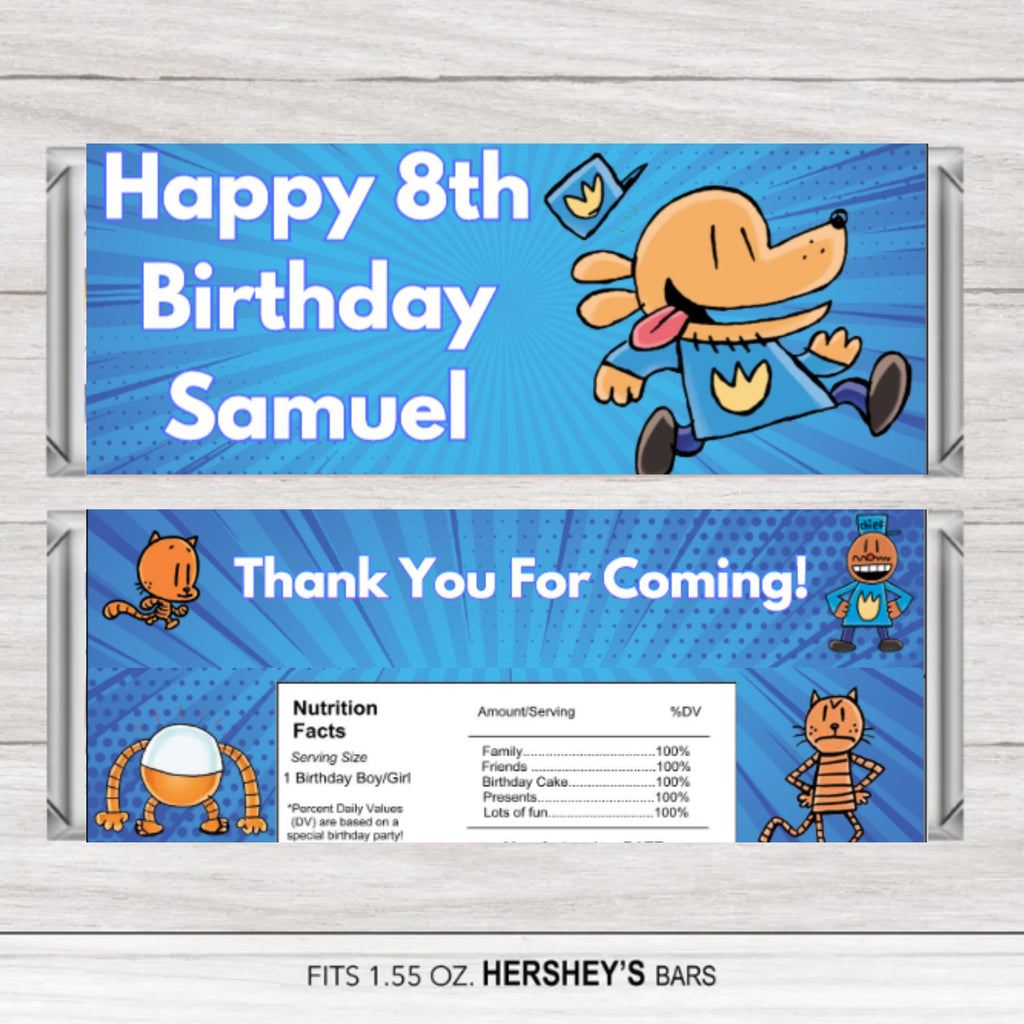 Personalized Dog Man Chocolate Bar Wrapper Labels, Custom Dog Man Chocolate Bar Wrapper, Dog Man Party Favor, Dog Man Party Decor
