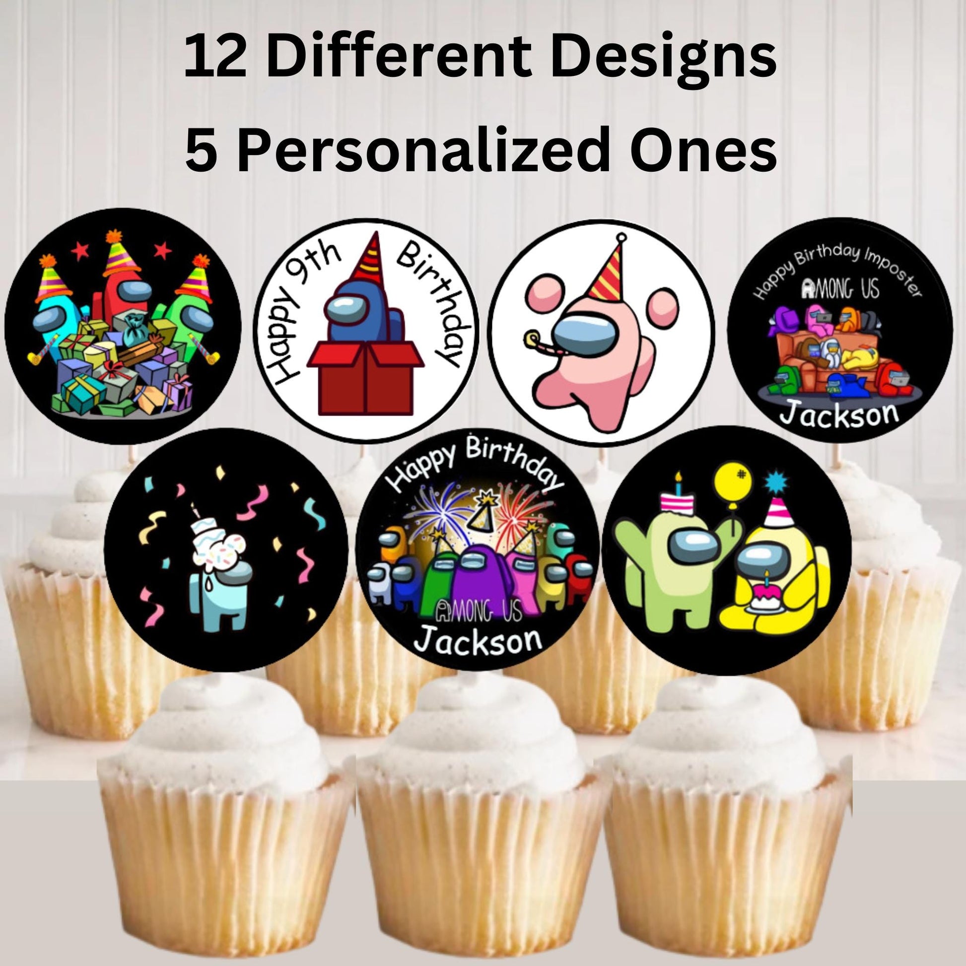 Personalized Among Us Character Cupcake Toppers, Custom Among Us Birthday Cupcake Toppers, Among Imposter Party Decor