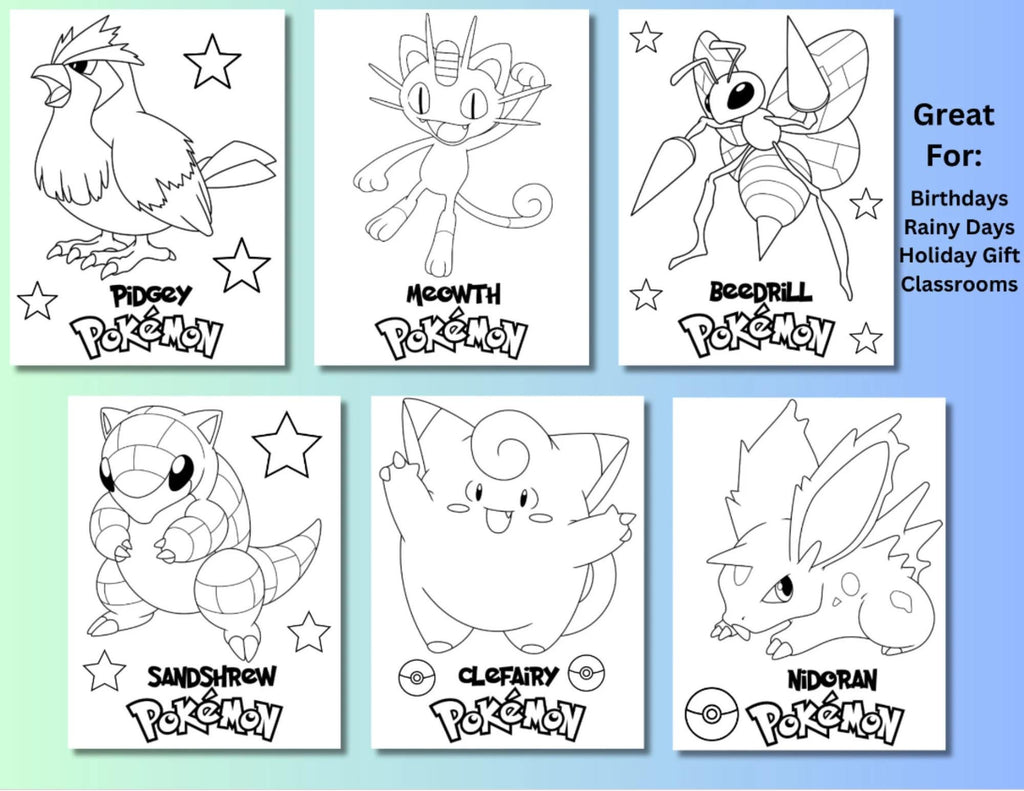 50 Pokemone Character Coloring Pages, Instant Download, Printable Gotta Catch Them All Pokemone Coloring Pages, POKmon Go Party Favors