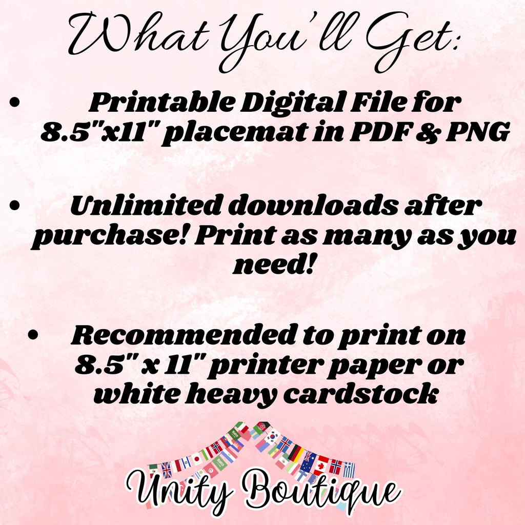 Valentine's Activity Placemat, Valentine's Day Party Favor