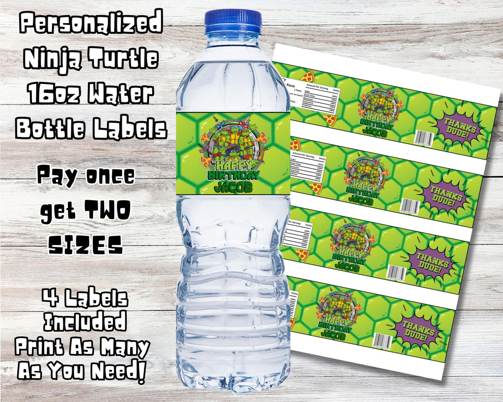 Personalized Teenage Ninja Turtle Water Bottle Labels, Custom Teenage Mutant Ninja Turtle Party Decorations