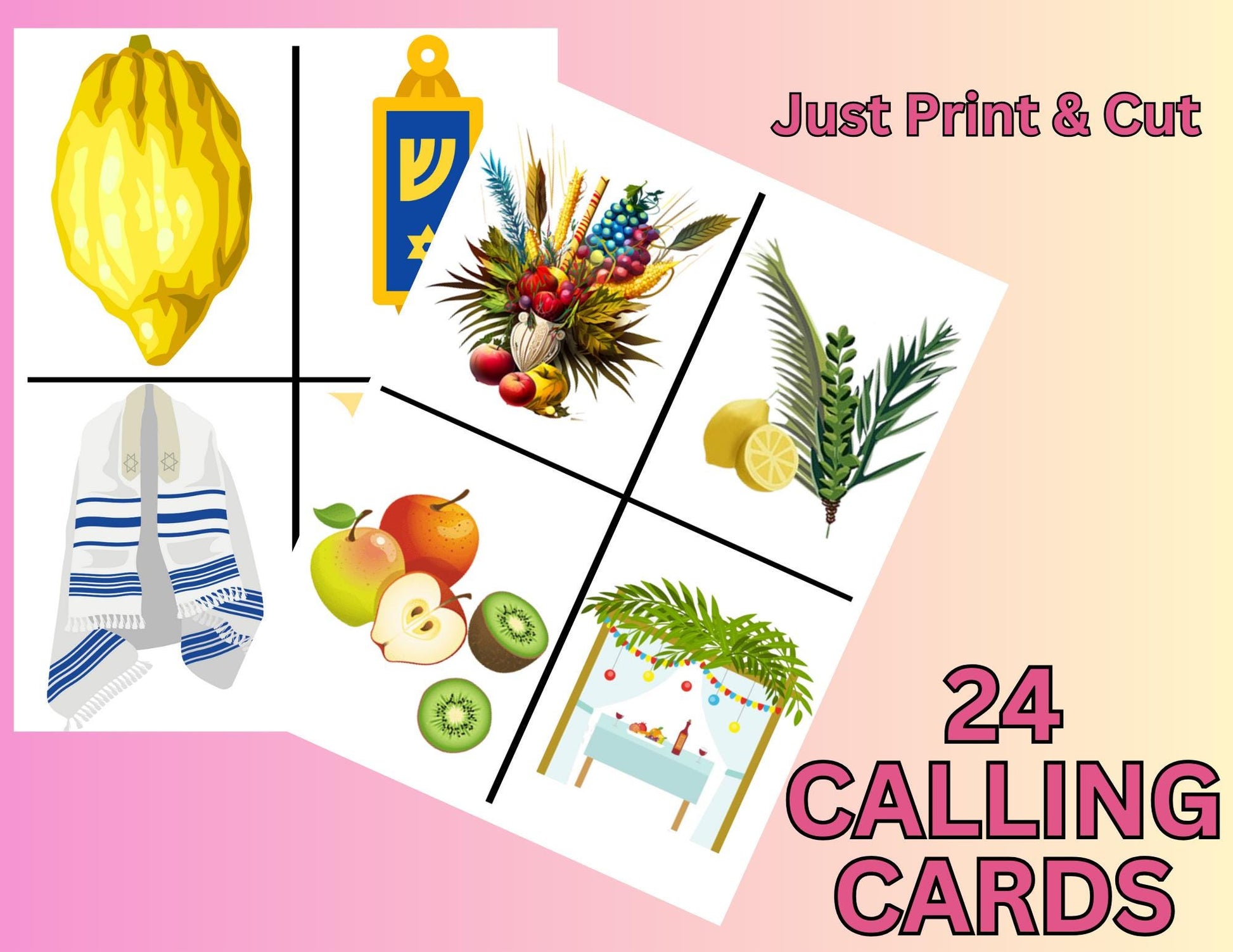 Sukkot Bingo Game, Printable Jewish Sukkot Holiday 20 Bingo Cards, Sukkot Game, Kids SUKKOT Activity, Jewish Printable, Succah Decorations