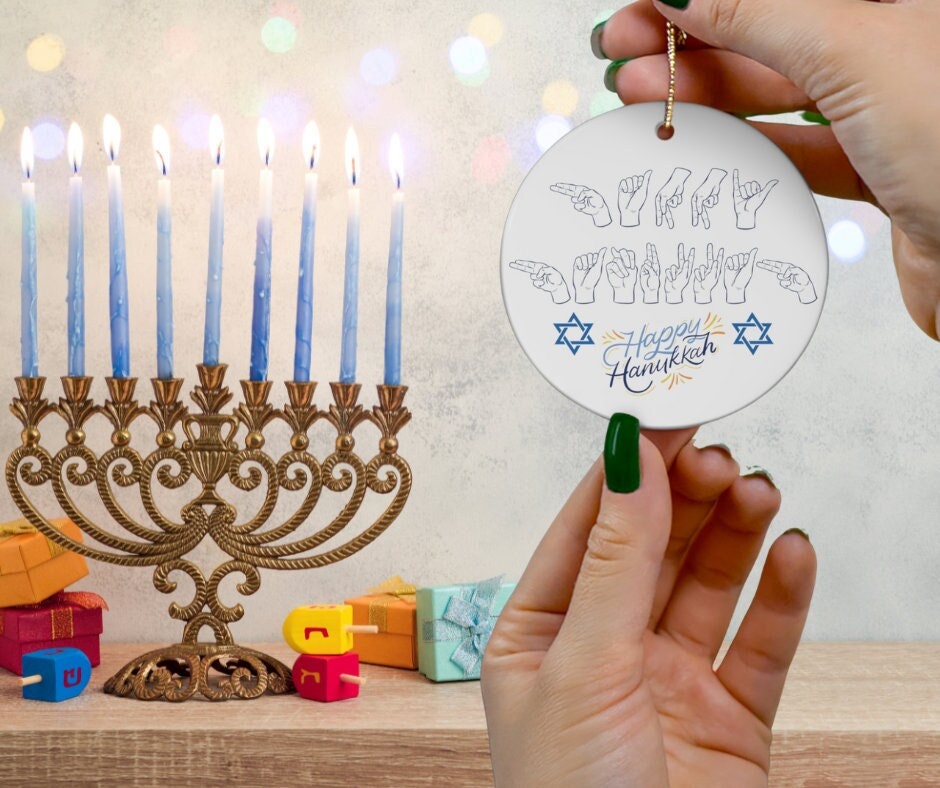 Jewish Sign Language Happy Hanukkah Ornament Jewish Gift Hanukkah Christmas Ornament ASL Ornament Deaf Community Gift Jewish ASL Decoration