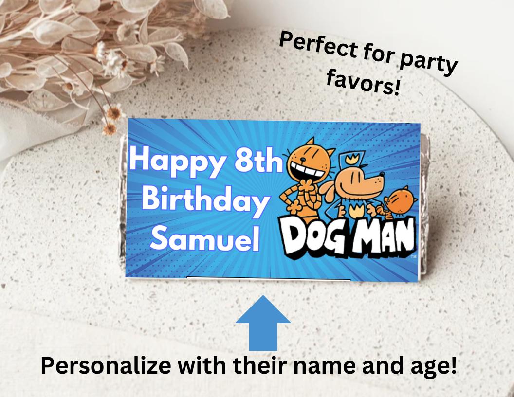Personalized Dog Man Chocolate Bar Wrapper Labels, Custom Dog Man Chocolate Bar Wrapper, Dog Man Party Favor, Dog Man Party Decor