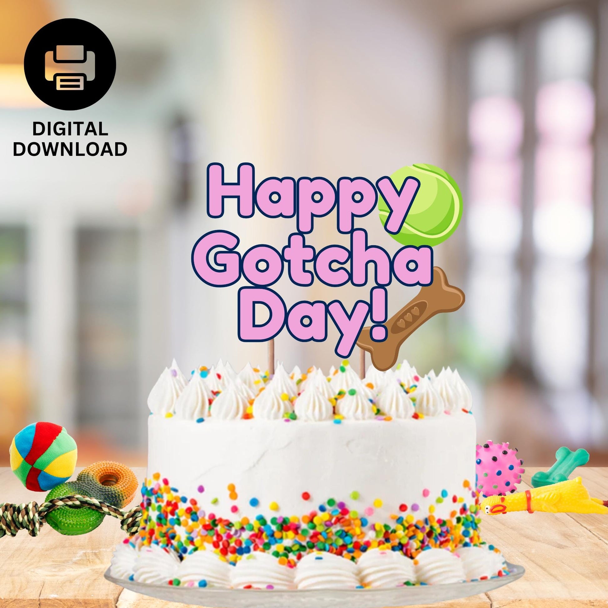 Dog Birthday Cake Topper, Dog Birthday Party, Pet Birthday Celebration, Dog Pawty, Birthday Cake for Dogs, Instant Gotcha Day Cake Topper