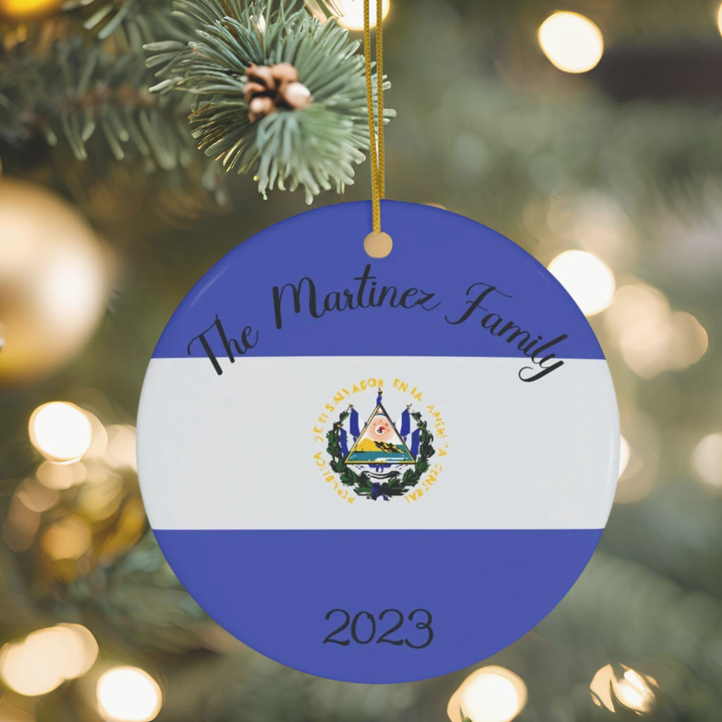 Personalized El Salvador Ornament, Christmas Decor, Holiday Decor, Salvadoran Flag Blue, Latin America, World Travel, Gift, Custom Souvenir