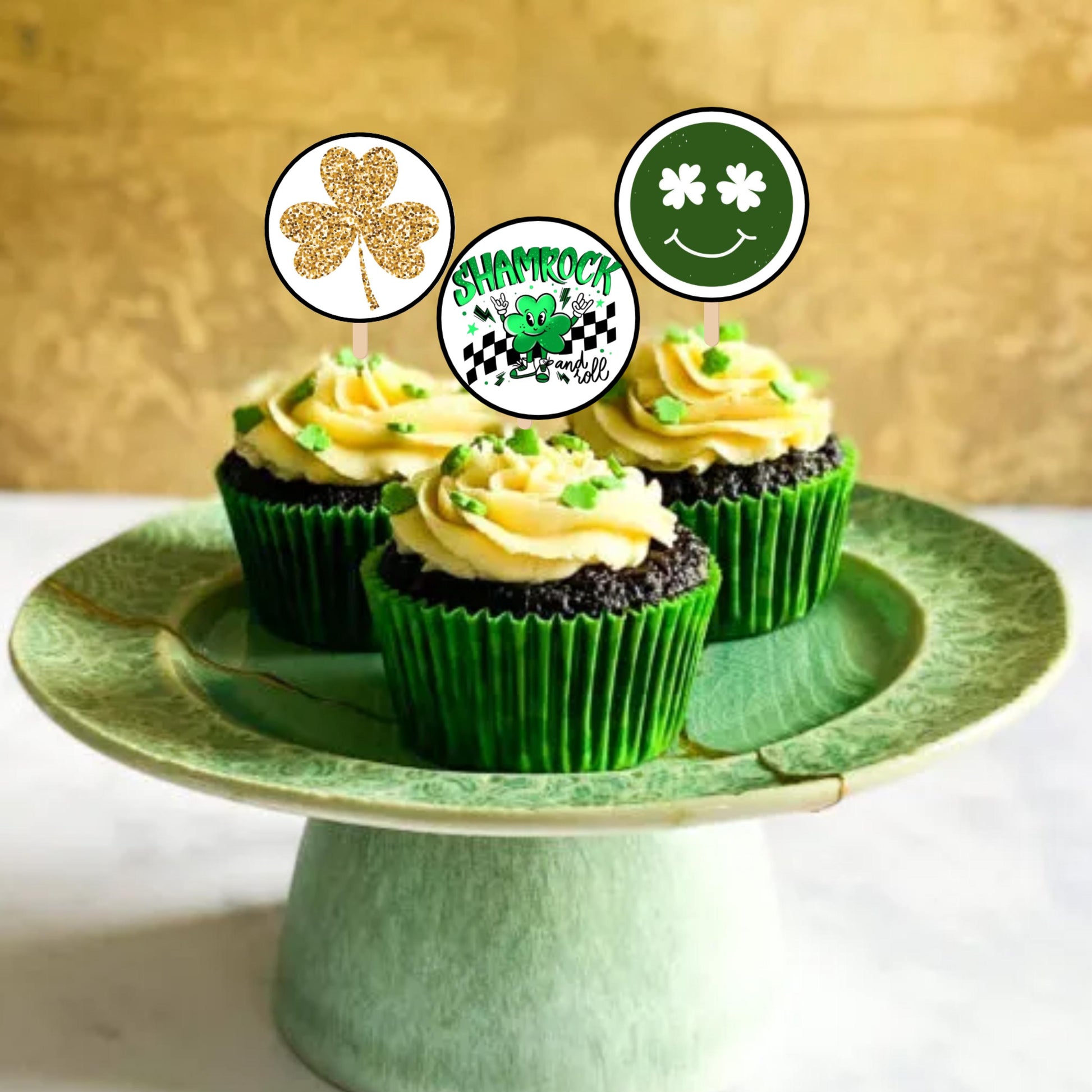 Personalized Shamrock & Roll Birthday Cupcake Toppers, St. Patricks Birthday Toppers, One Rad Lad Party, Lucky One Party Decor, Clover Favor