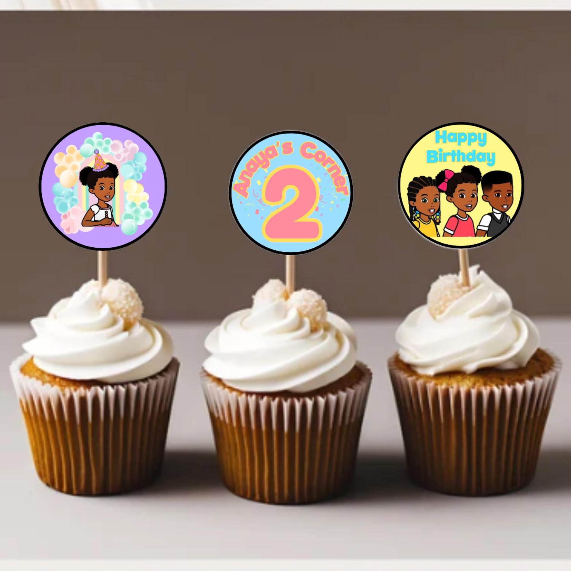 Personalized Gracie's Corner Cupcake Toppers, Customized Name and Age Gracie's Corner Toppers, Gracie's Corner Birthday Decor