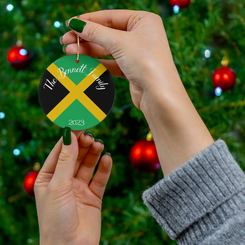 Personalized Jamaica Ceramic Ornament, Christmas Decor, Holiday Decorations, Jamaican Flag Print, Caribbean, World Travel, Vacation Souvenir