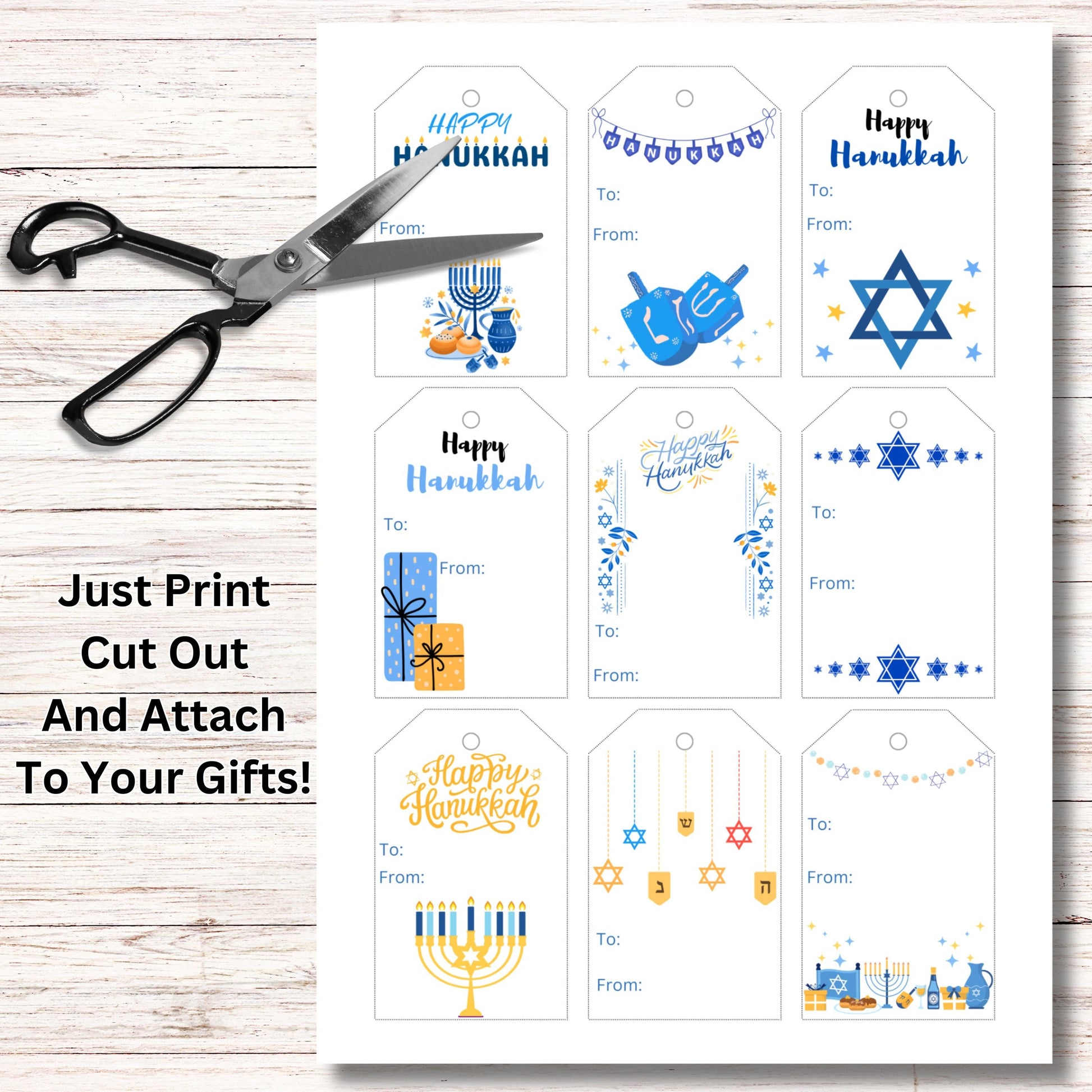 Happy Hanukkah Gift Tag Printable, Set of 18, Menorah Chanukah Tag, Dreidel Tag, Hanukkah Present, Hanukkah Gift Labels, Hanukkah Wrapping
