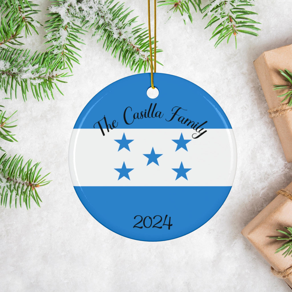 Personalized Honduras Flag Ornament, Honduran Flag Souvenir, Latin America, World Travel, Gift, Custom Honduran Gift, Blue White Stars Flag
