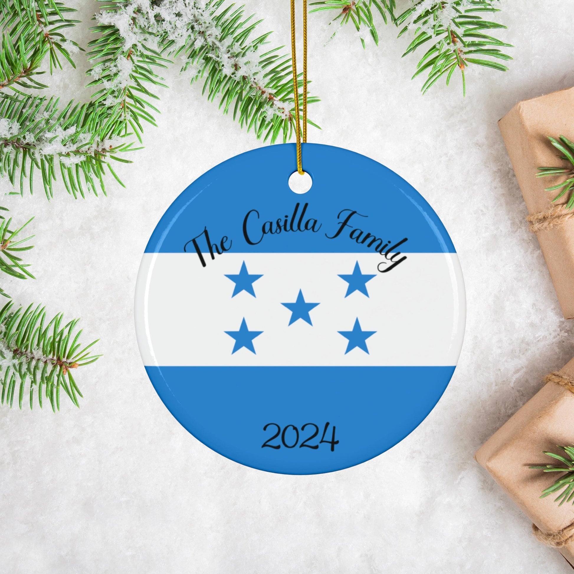 Personalized Honduras Flag Ornament, Honduran Flag Souvenir, Latin America, World Travel, Gift, Custom Honduran Gift, Blue White Stars Flag