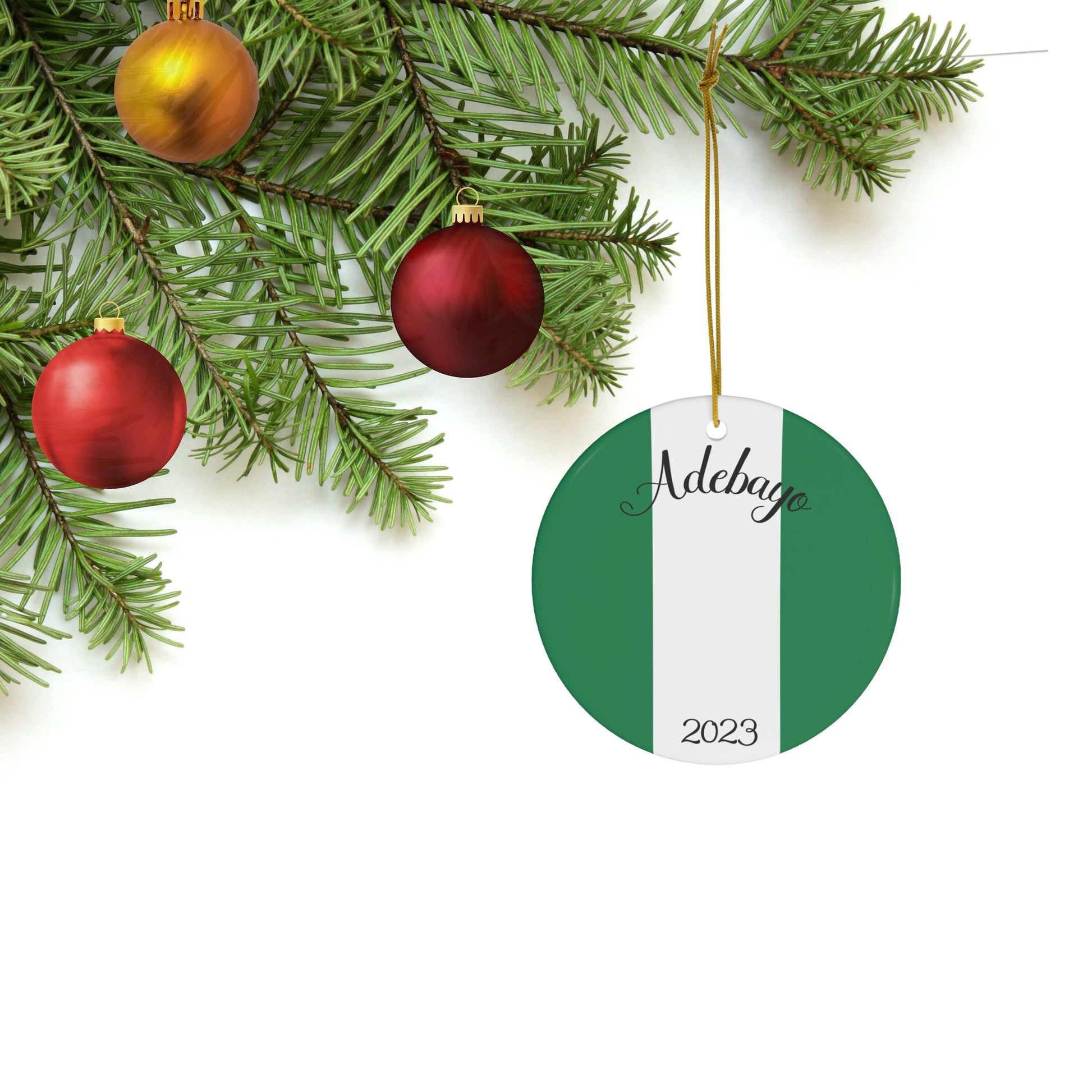Personalized Nigeria Ceramic Christmas Ornament Nigerian Flag Inspired Porcelain Gift Holiday Decoration Africa World Heritage Travel Lover