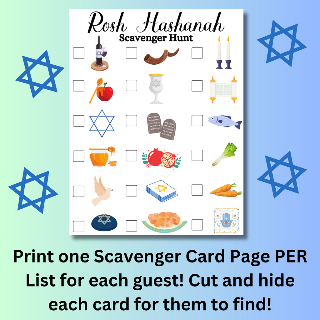 Rosh Hashanah Scavenger Hunt, Rosh Hashanah Game, Printable Scavenger Hunt, Jewish Holiday Game, Jewish Scavenger Hunt, Kids Rosh Hashanah