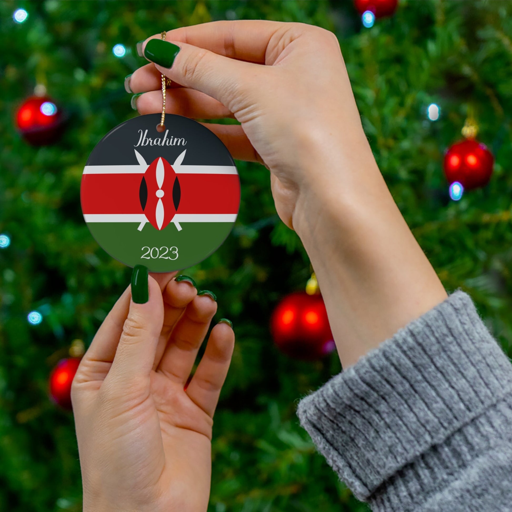 Personalized Kenya Ceramic Christmas Ornament Kenyan Flag Round Gift Holiday Decoration Africa World Heritage Travel Lover Collection