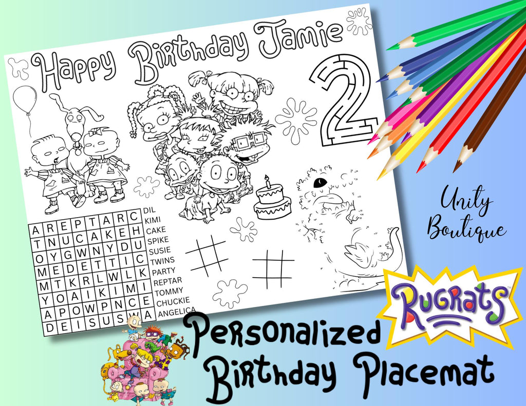 Personalized Rugrats 90s Character Birthday Placemat, Rugrats Party Favor