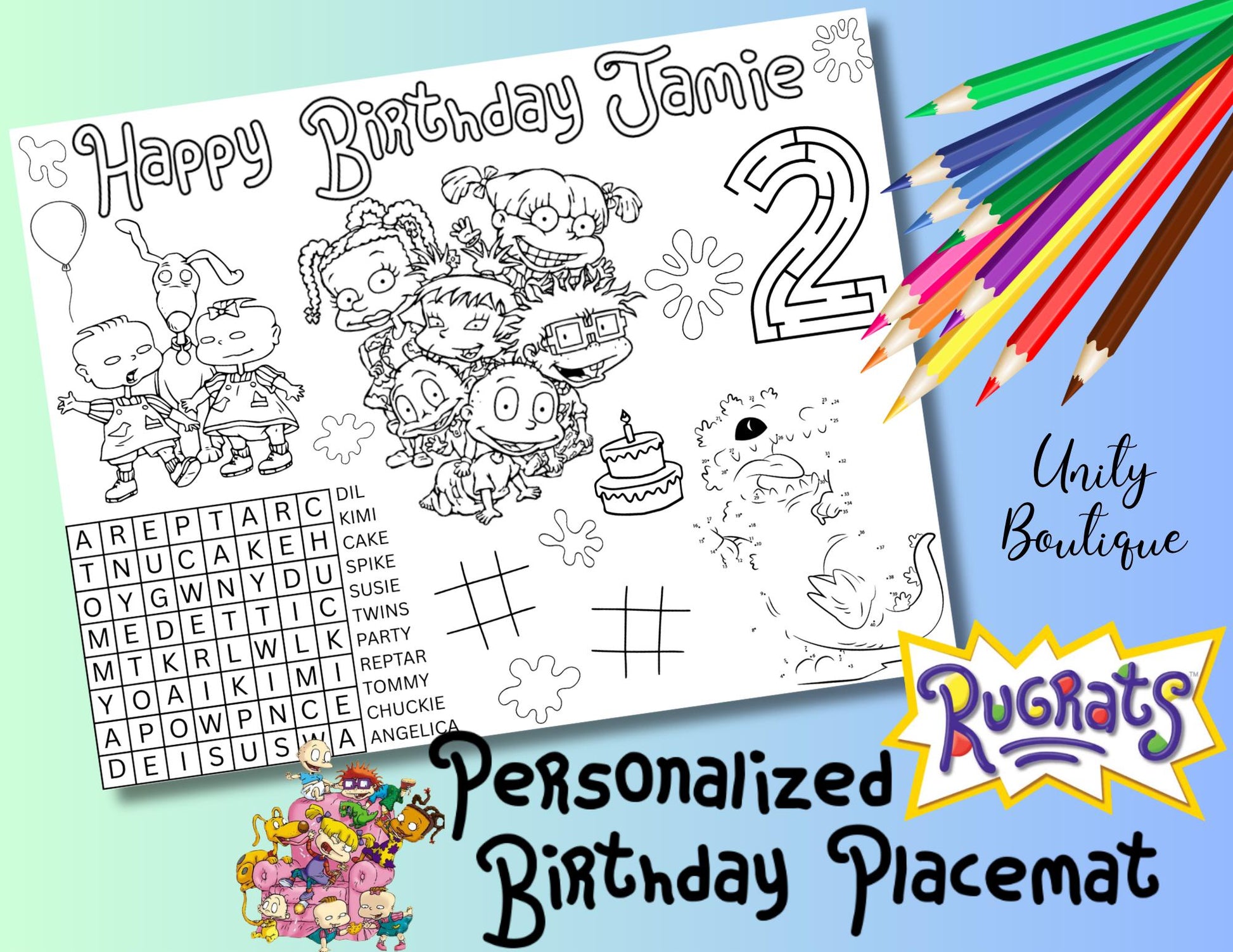 Personalized Rugrats 90s Character Birthday Placemat, Rugrats Party Favor