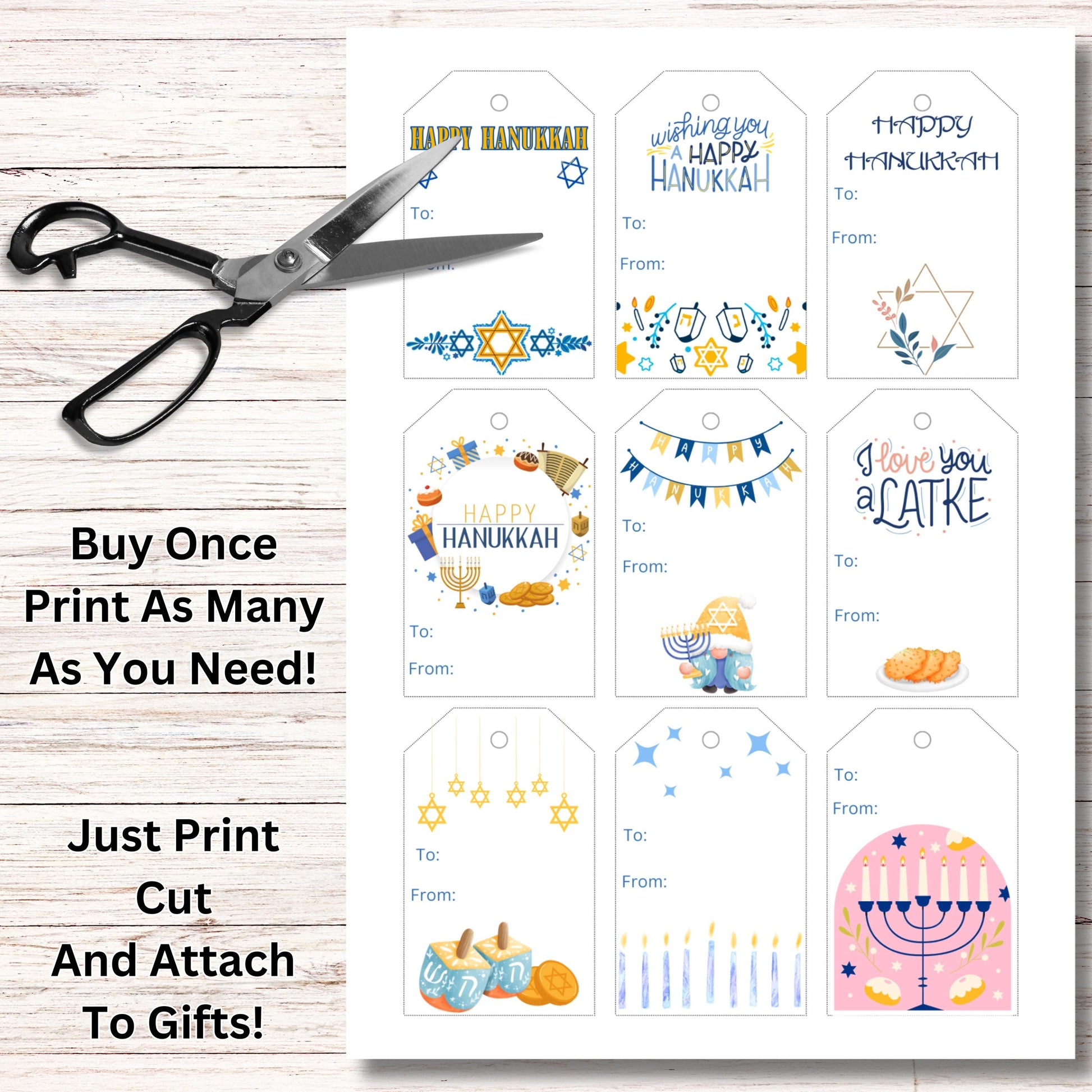 Happy Hanukkah Gift Tag Printable, Set of 18, Menorah Chanukah Tag, Dreidel Tag, Hanukkah Present, Hanukkah Gift Labels, Hanukkah Wrapping