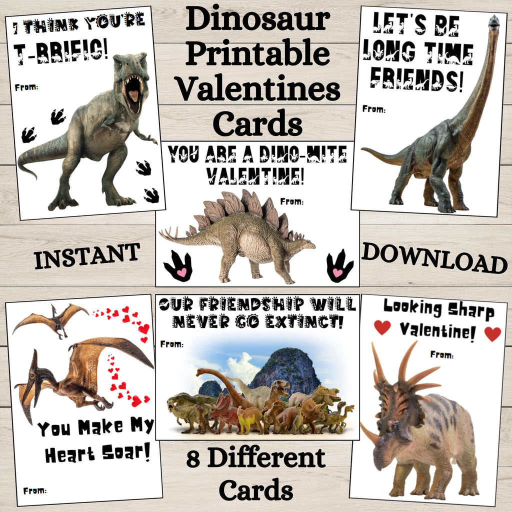 Printable Dinosaur Valentine Cards, Instant Download Jurassic Dino Classroom Valentines, Boy Valentine, Dino Vday Cards, Dino PDF Valentines