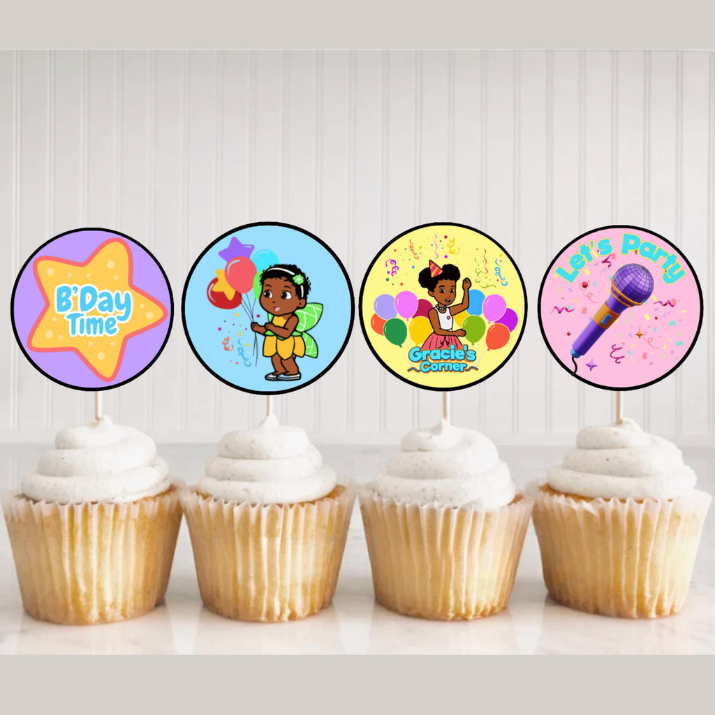 Personalized Gracie's Corner Cupcake Toppers, Customized Name and Age Gracie's Corner Toppers, Gracie's Corner Birthday Decor