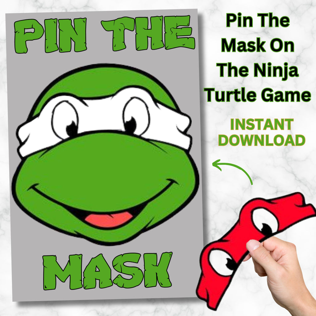 Printable Turtle Pin The Mask Birthday Game, Anime Turtle Party Game, Pin the Mask on Turtle Instant Download, Pizza Turtle Party Game