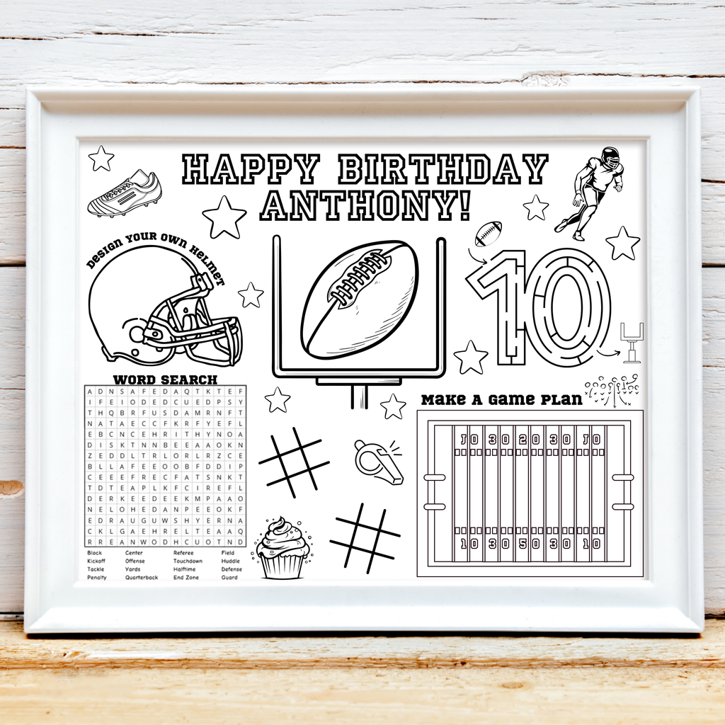 Personalized Football Themed Birthday Activity Placemat