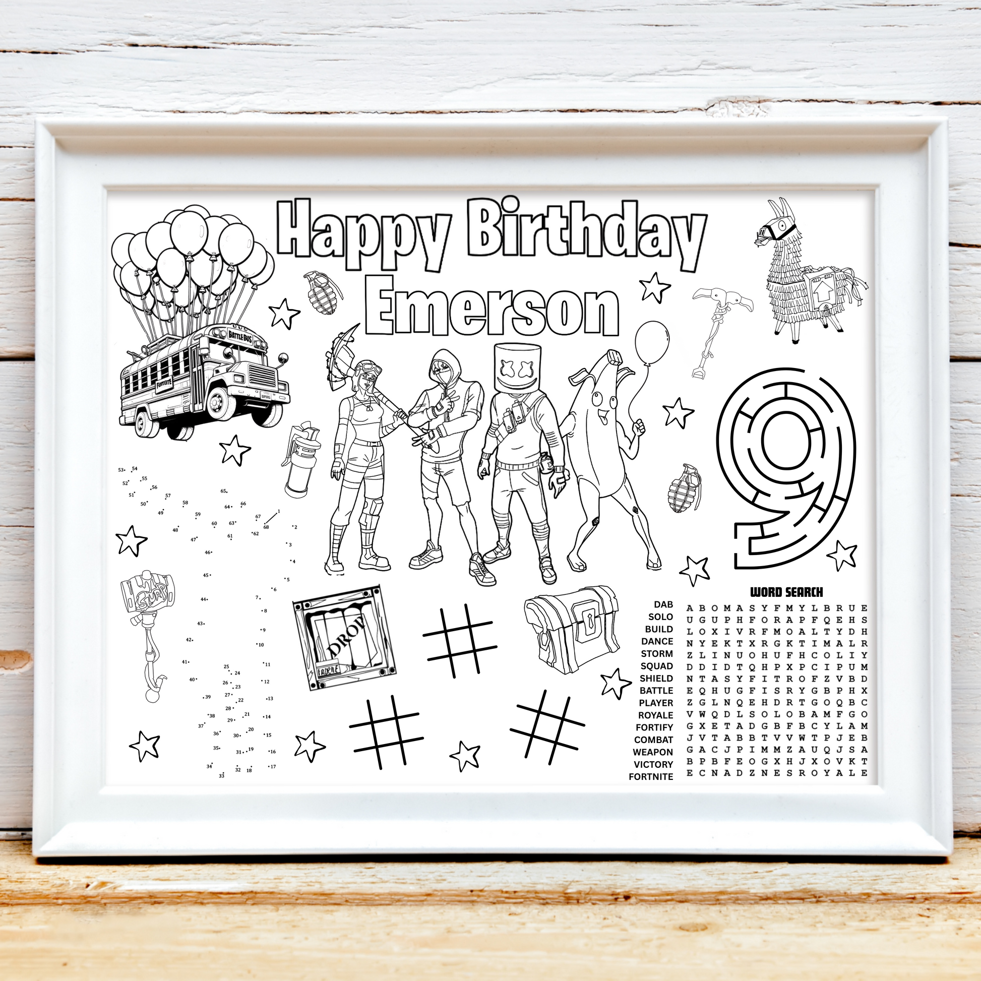 Personalized Fortnite Birthday Activity Placemat, Fortnite Party Favor