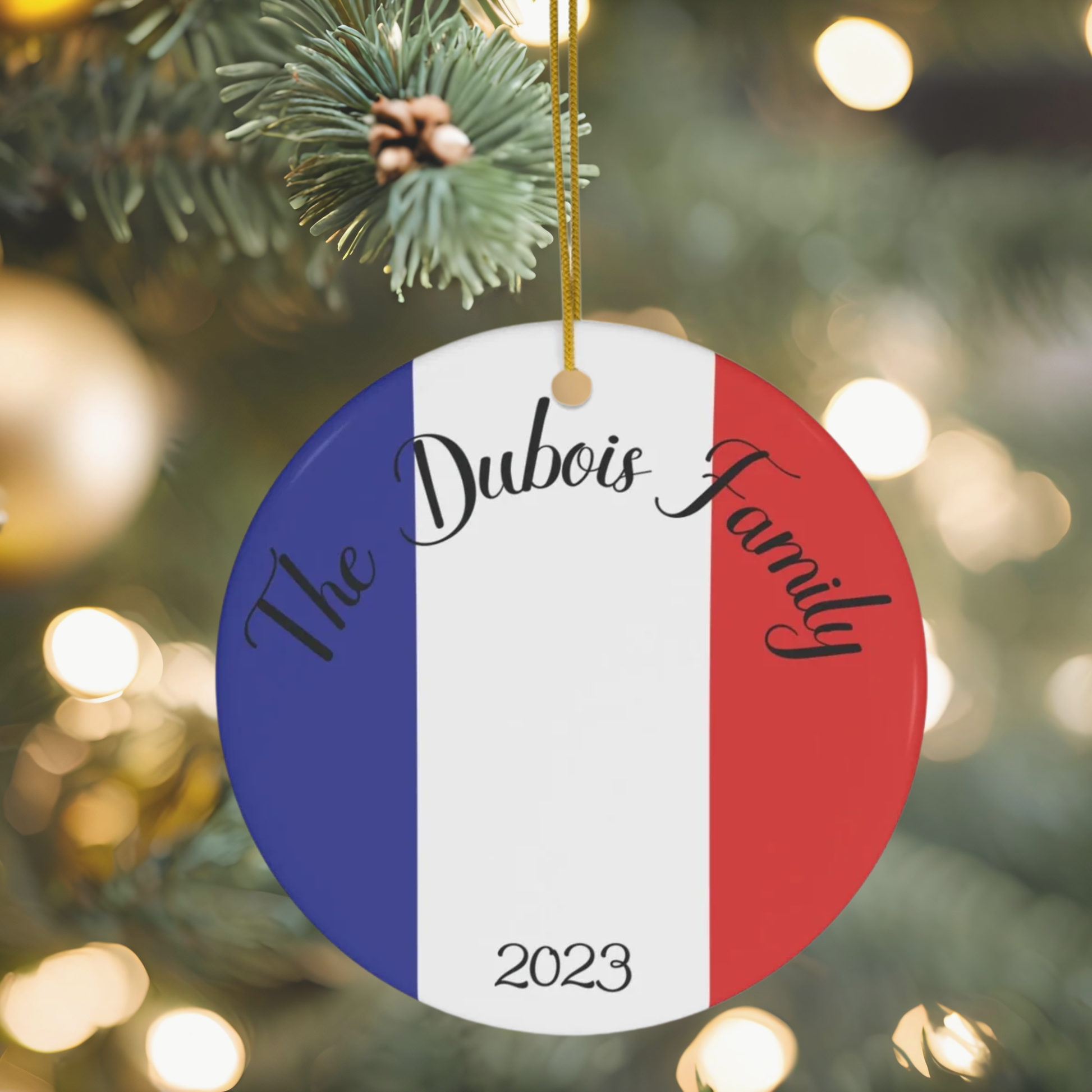 Personalized France Ceramic Christmas Ornament French Flag Inspired Porcelain Gift Holiday Decoration Paris French Heritage Holiday Gift