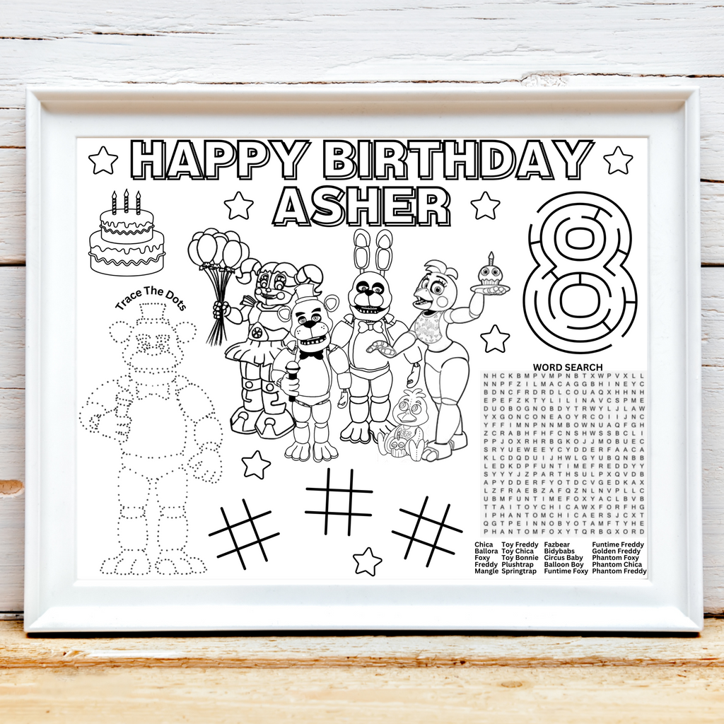 Personalized FNAF Five Nights At Freddy's Birthday Activity Placemat, Freddy Fazbear Party Favor
