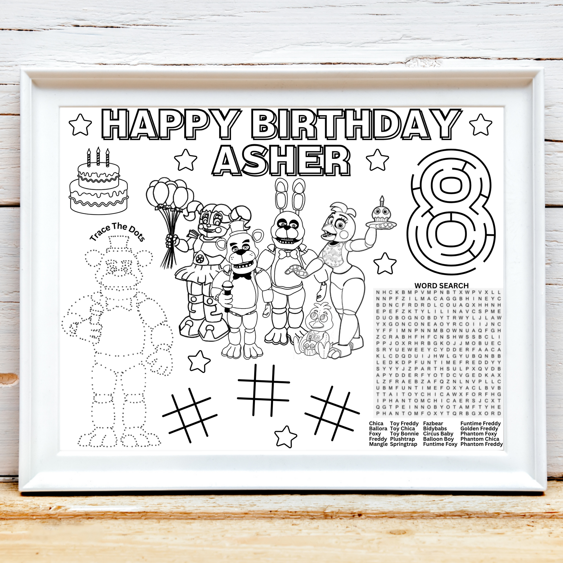 Personalized FNAF Five Nights At Freddy's Birthday Activity Placemat, Freddy Fazbear Party Favor