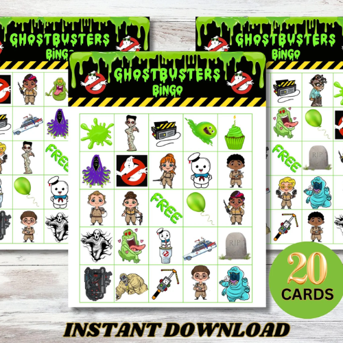 Ghost-Buster Themed Bingo Game, Ghost Buster Birthday Party, Stay Puft, Slimer, Ghost Buster Game, Halloween Party Game, 20 Cards Bingo Game