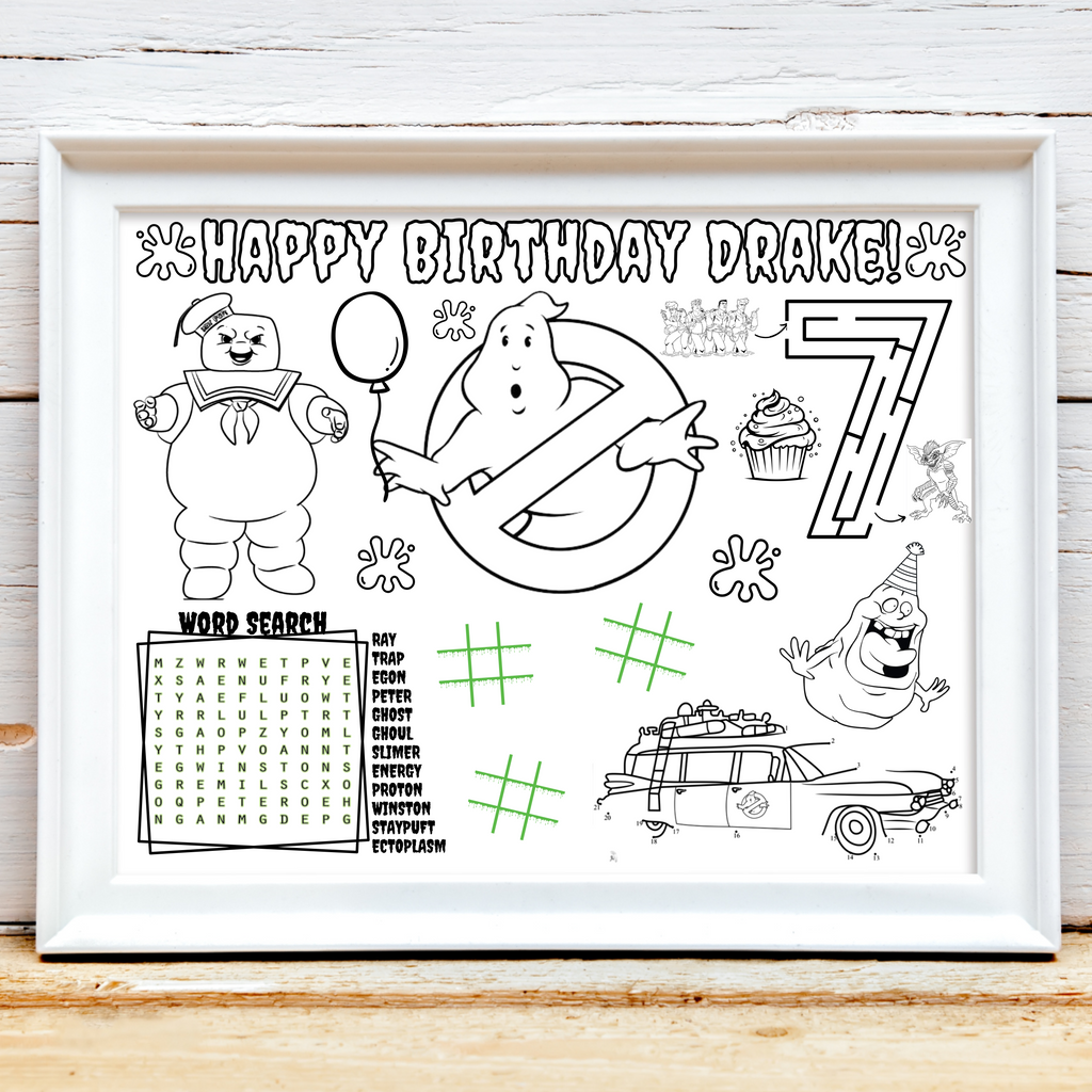 Personalized GhostBusters Birthday Activity Placemat, Custom Ghostbuster Party Favor