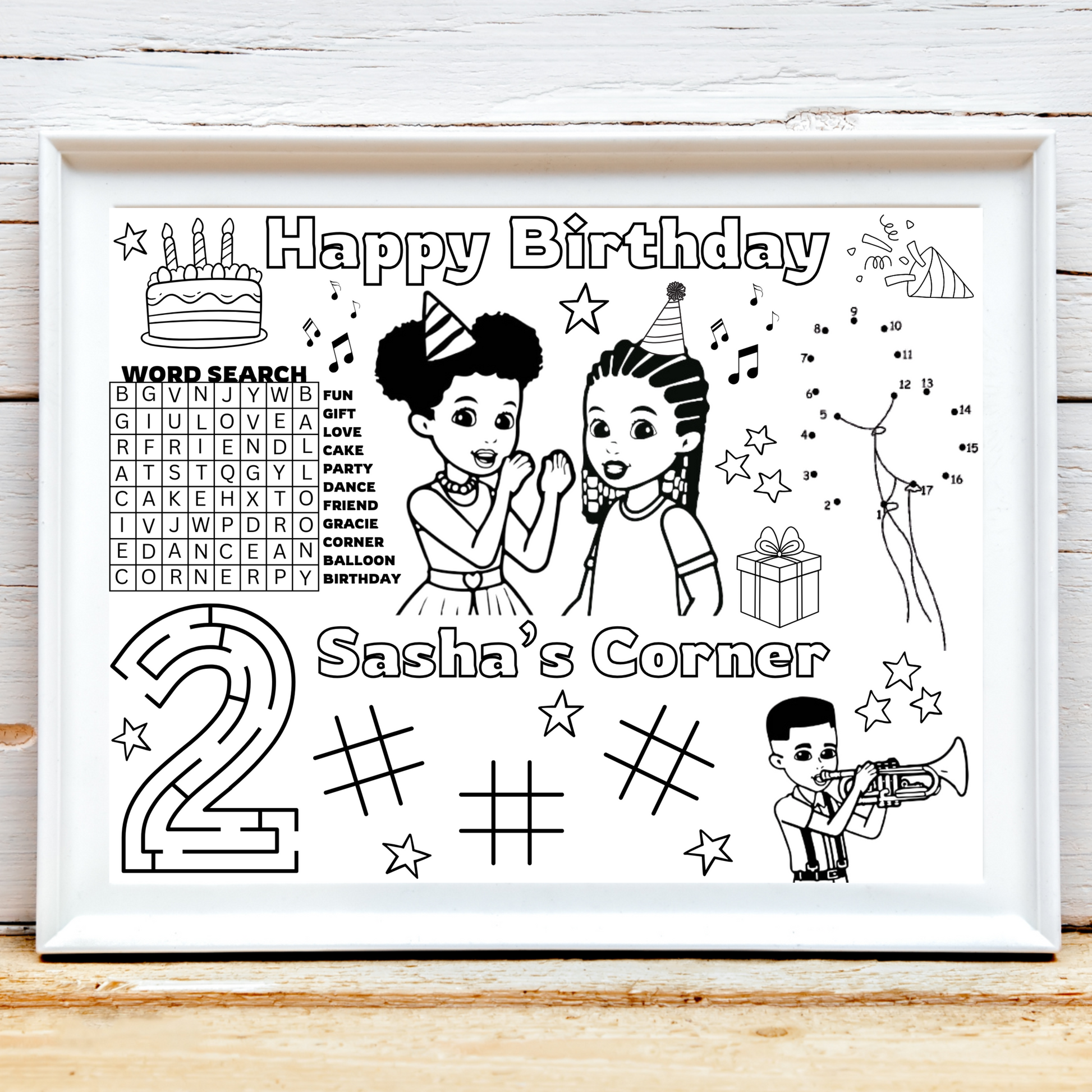 Personalized Gracie's Corner Birthday Activity Placemat, Gracie's Corner Coloring Page