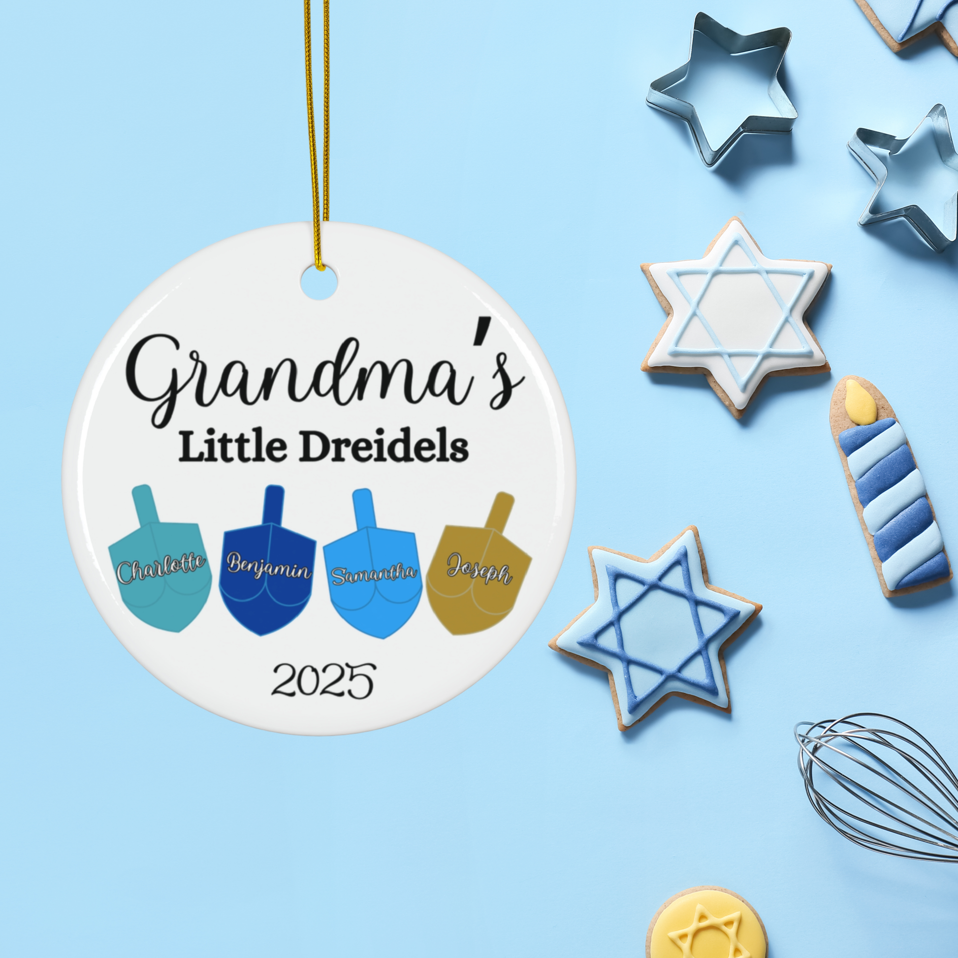 Personalized Jewish Grandmother Ornament, Nana Mimi Bubbe Gift, Gift for Jewish Grandma, Dreidel Ornament,Custom Name Grandchildren Ornament