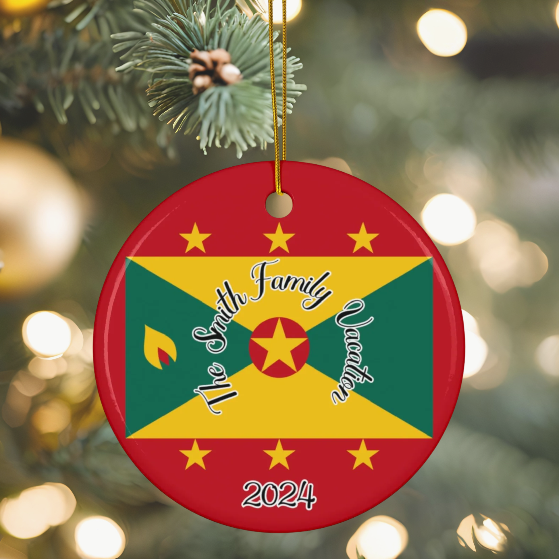 Personalized Grenada Ornament, Grenadian Flag Print, Caribbean, World Travel, Vacation Souvenir, Holiday Decorations, Grenada Trip 2024 Gift