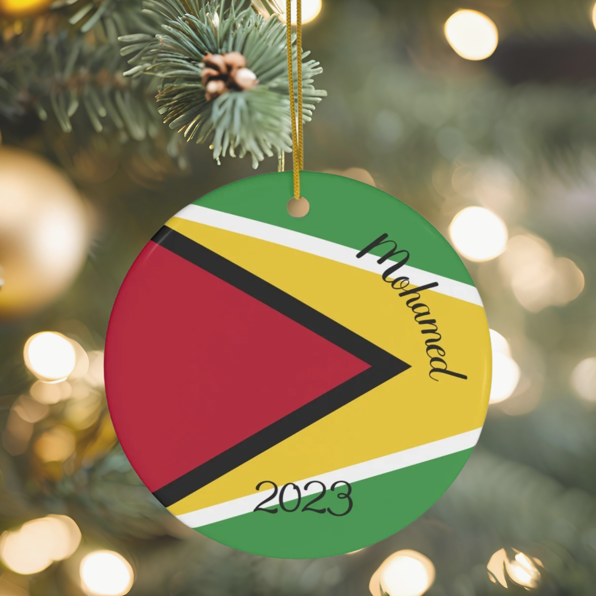 Personalized Guyana Ceramic Christmas Ornament Guyanese Flag Inspired Porcelain Gift Holiday Decoration World Heritage Travel Themed Guyana