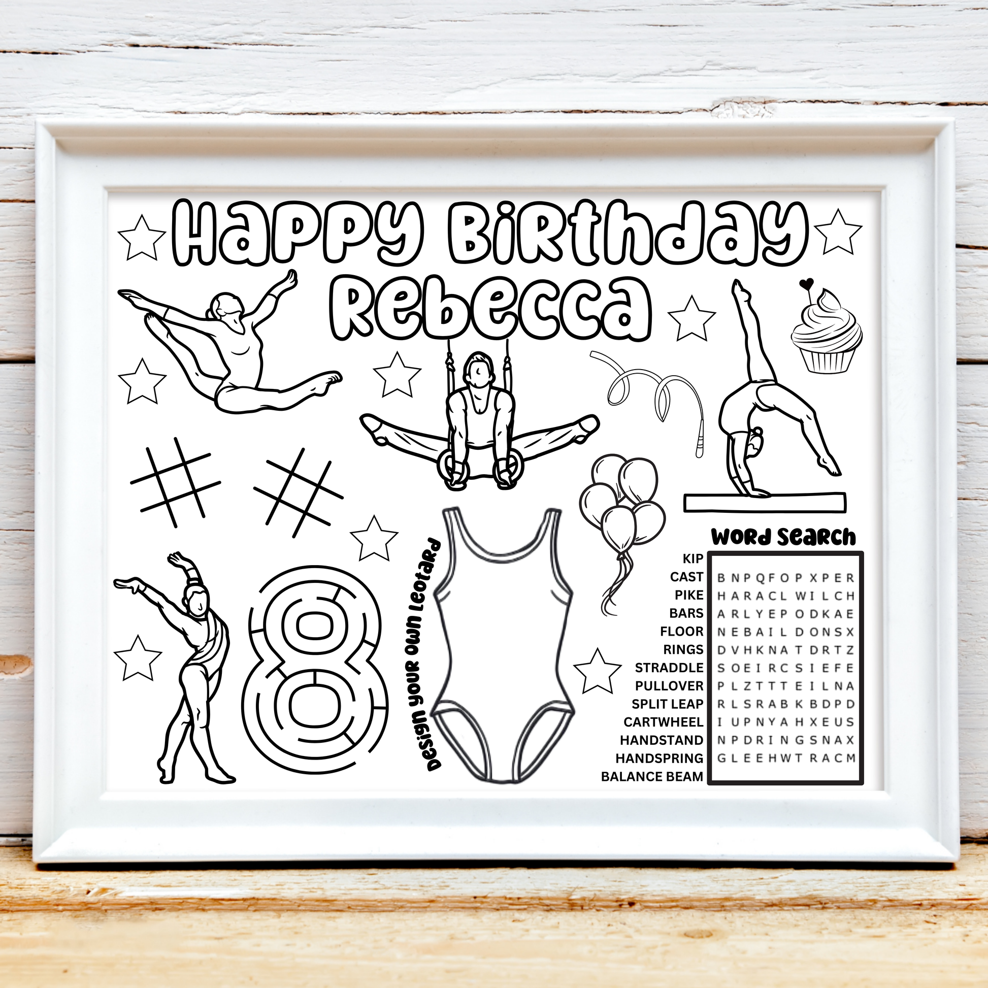 Personalized Gymnastics Themed Birthday Activity Placemat, Gymnastics Party Favor